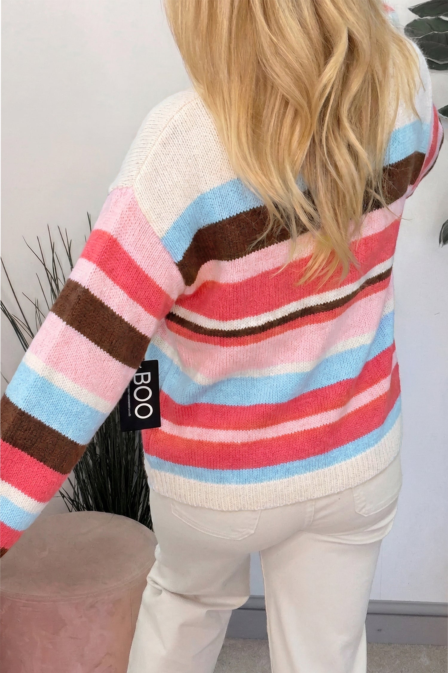 Pink Stripe Striped Colorblock Drop Shoulder Cardigan