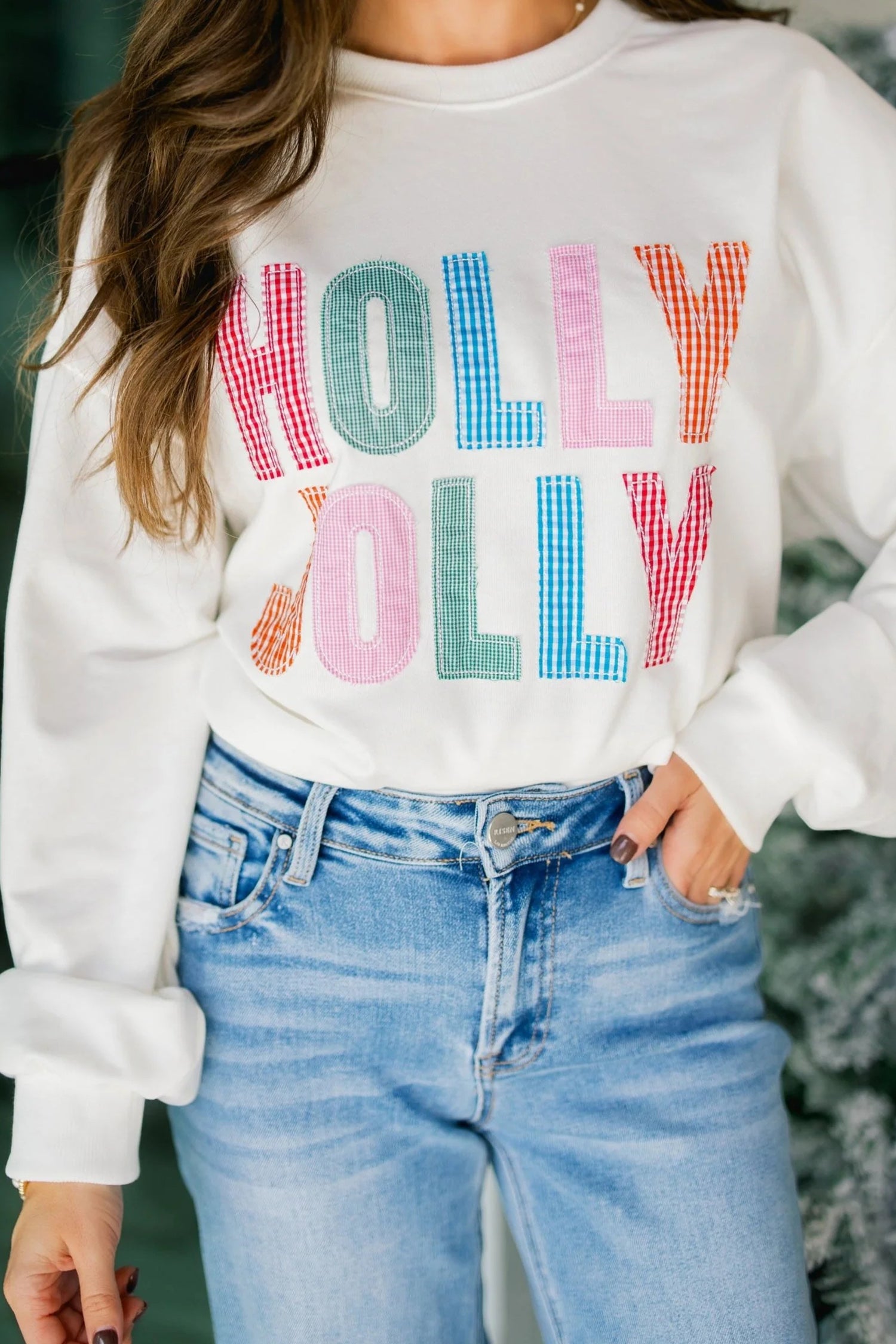 White Christmas Slogan Round Neck Long Sleeve Sweatshirt