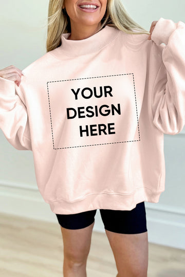 Apricot Pink Oversize Mock Neck Sweatshirt