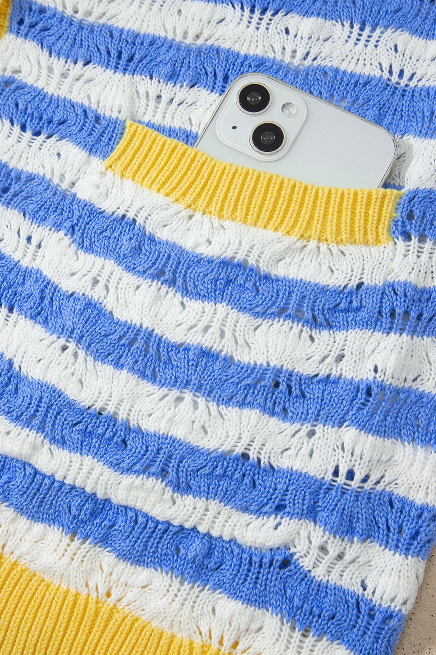Sky Blue Stripe Striped Colorblock Button Front Long Sleeve Loose Fit Knit Cardigan