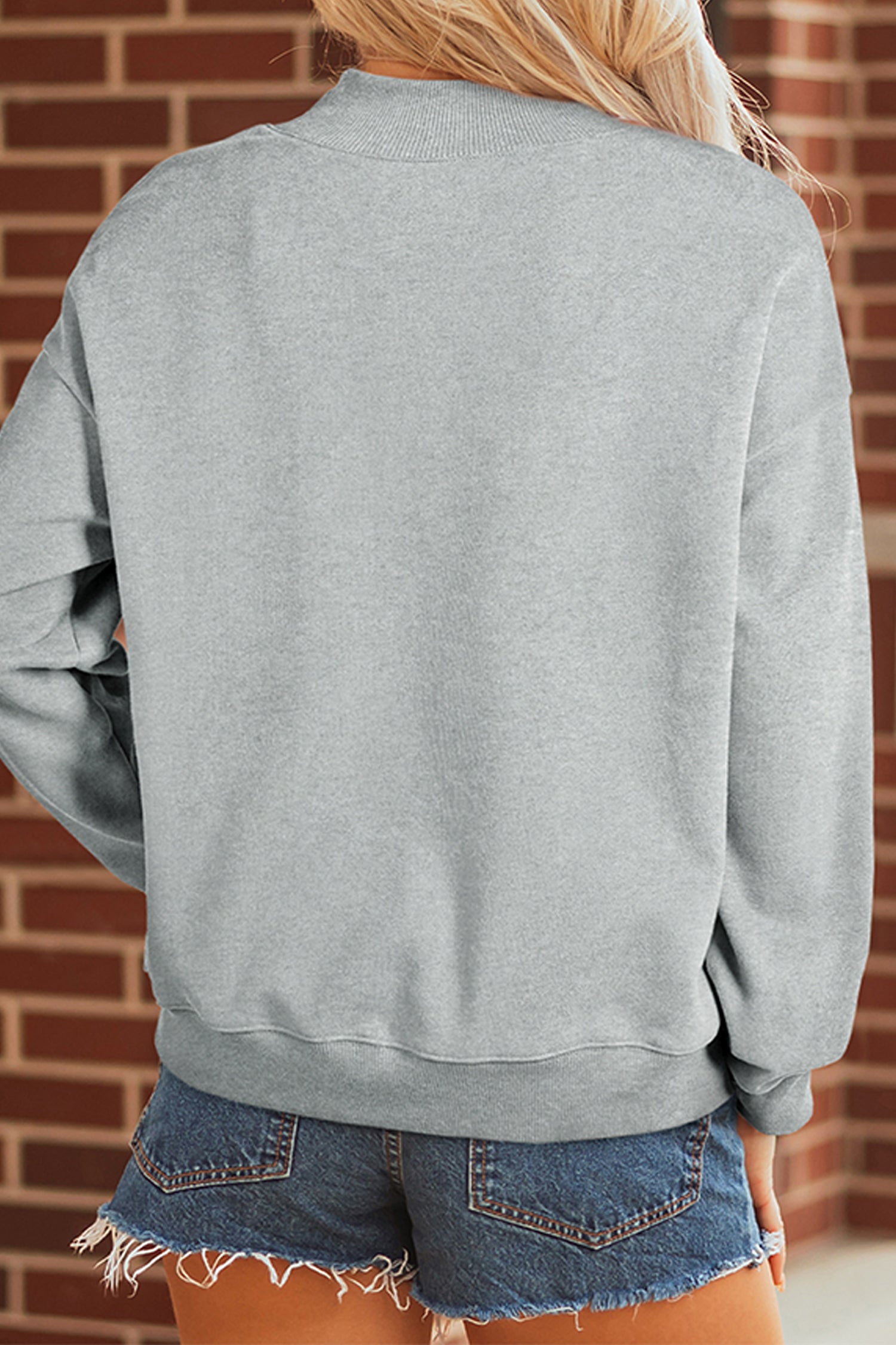 Gray Oversize Pumpkin Season Print Mock Neck Graphic Sweatshirt