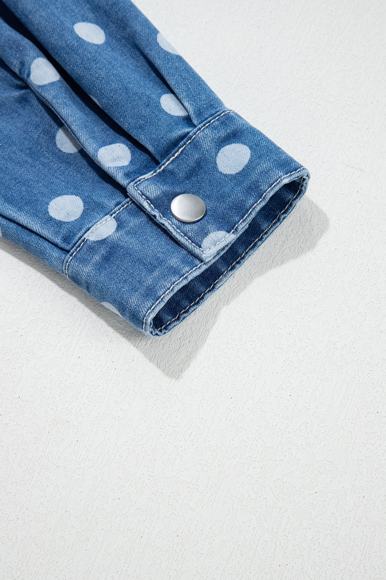 Blue Polka Dot Long Sleeve Collar Shift Tunic Denim Jacket