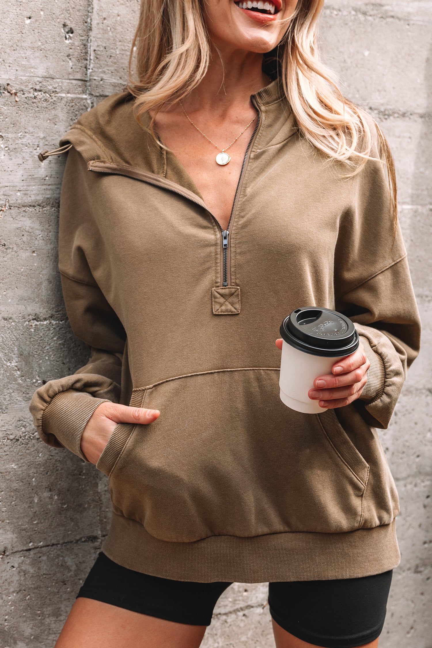 Elmwood Half Zip Kangaroo Pocket Mineral Wash Baggy Hoodie