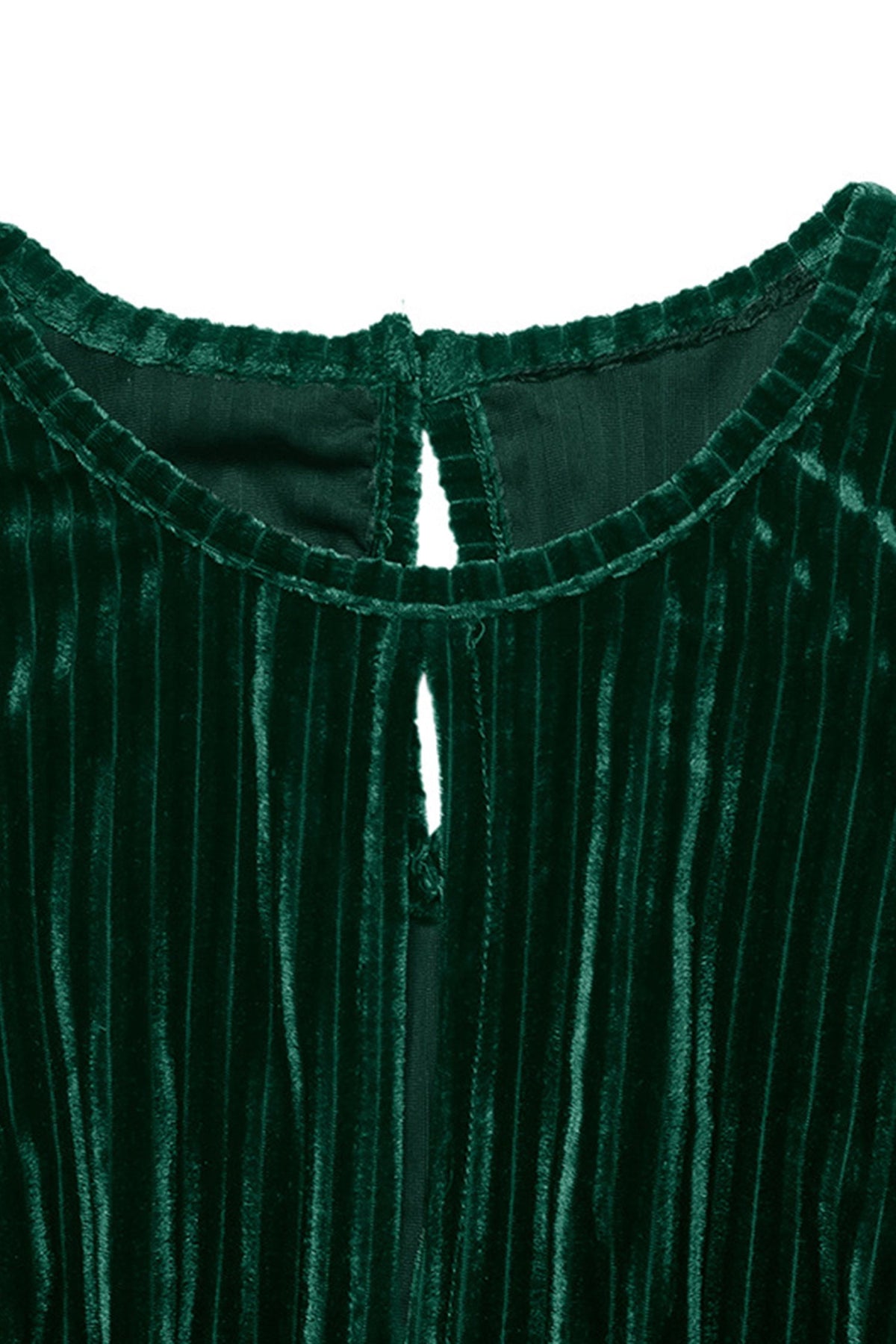 Evergreen Ribbed Velvet Keyhole Long Sleeve Mini Dress