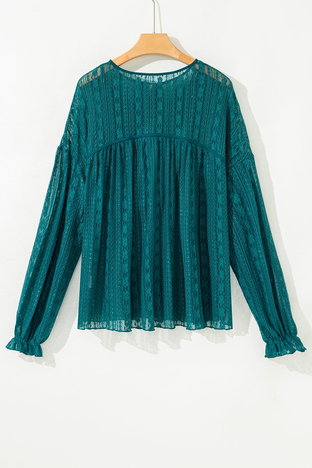 Evergreen Sheer Lace Balloon Sleeve Babydoll Blouse