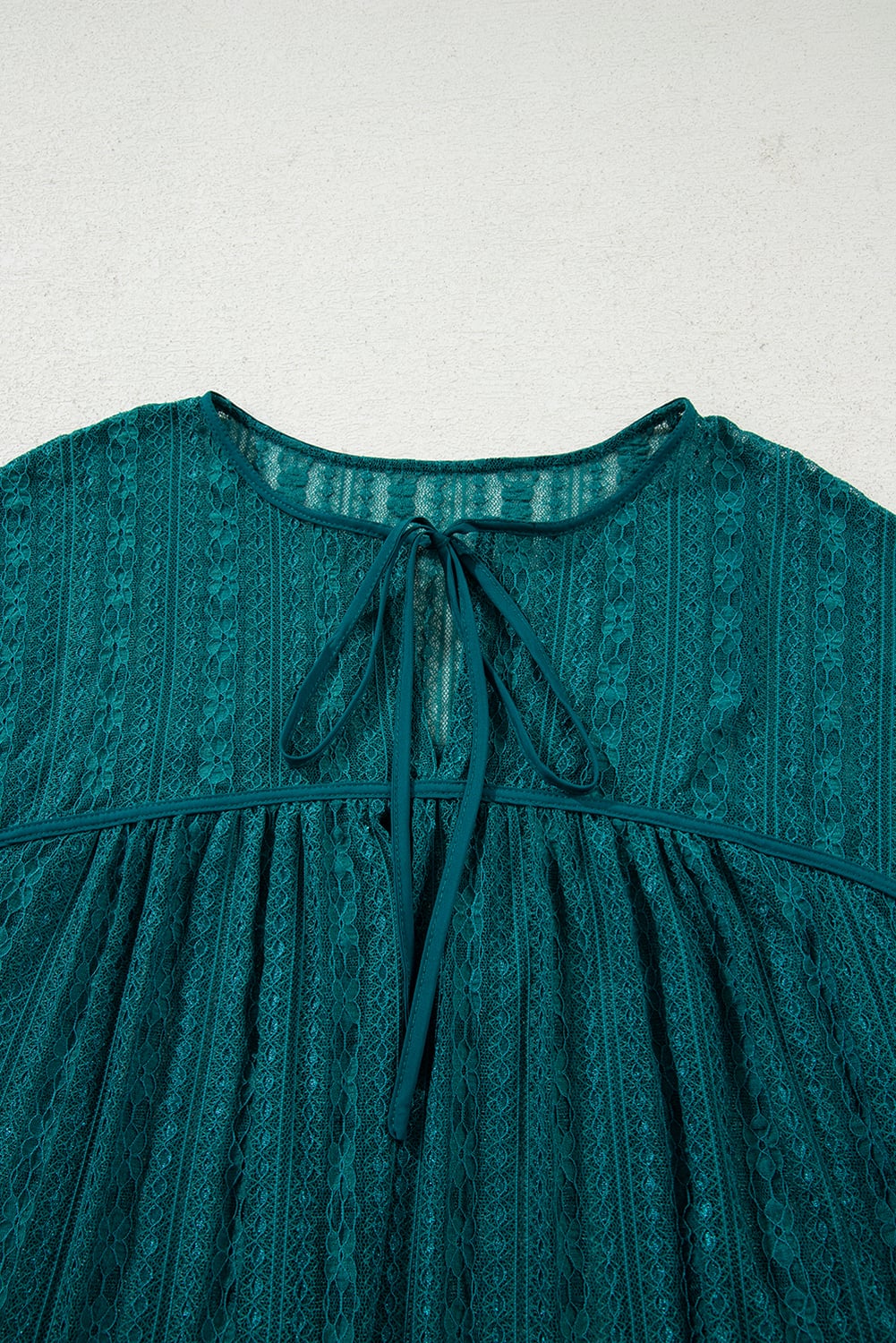Evergreen Sheer Lace Balloon Sleeve Babydoll Blouse