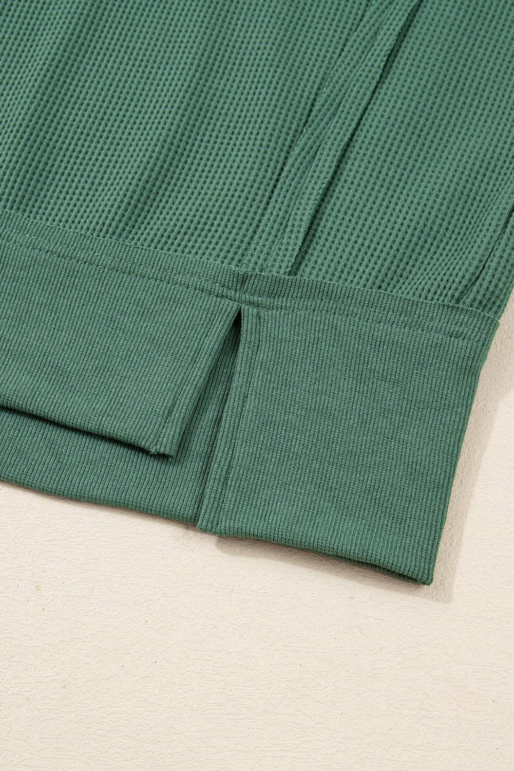 Evergreen Solid Color Raw Seam Patchwork Textured Drop Shoulder Sweatshirt