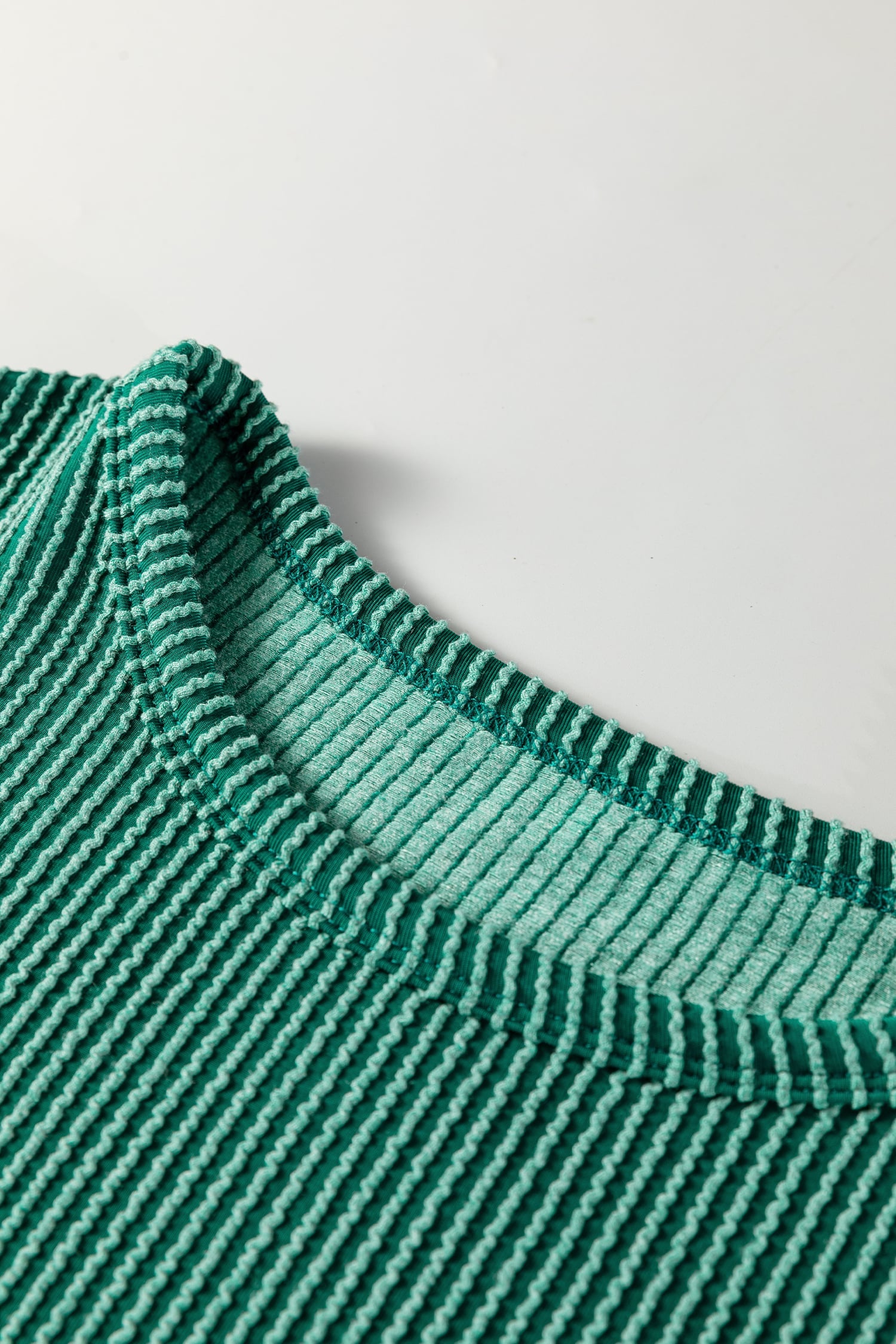Evergreen Twisted Ribbed Tiered Ruffles Long Sleeve Pullover Top