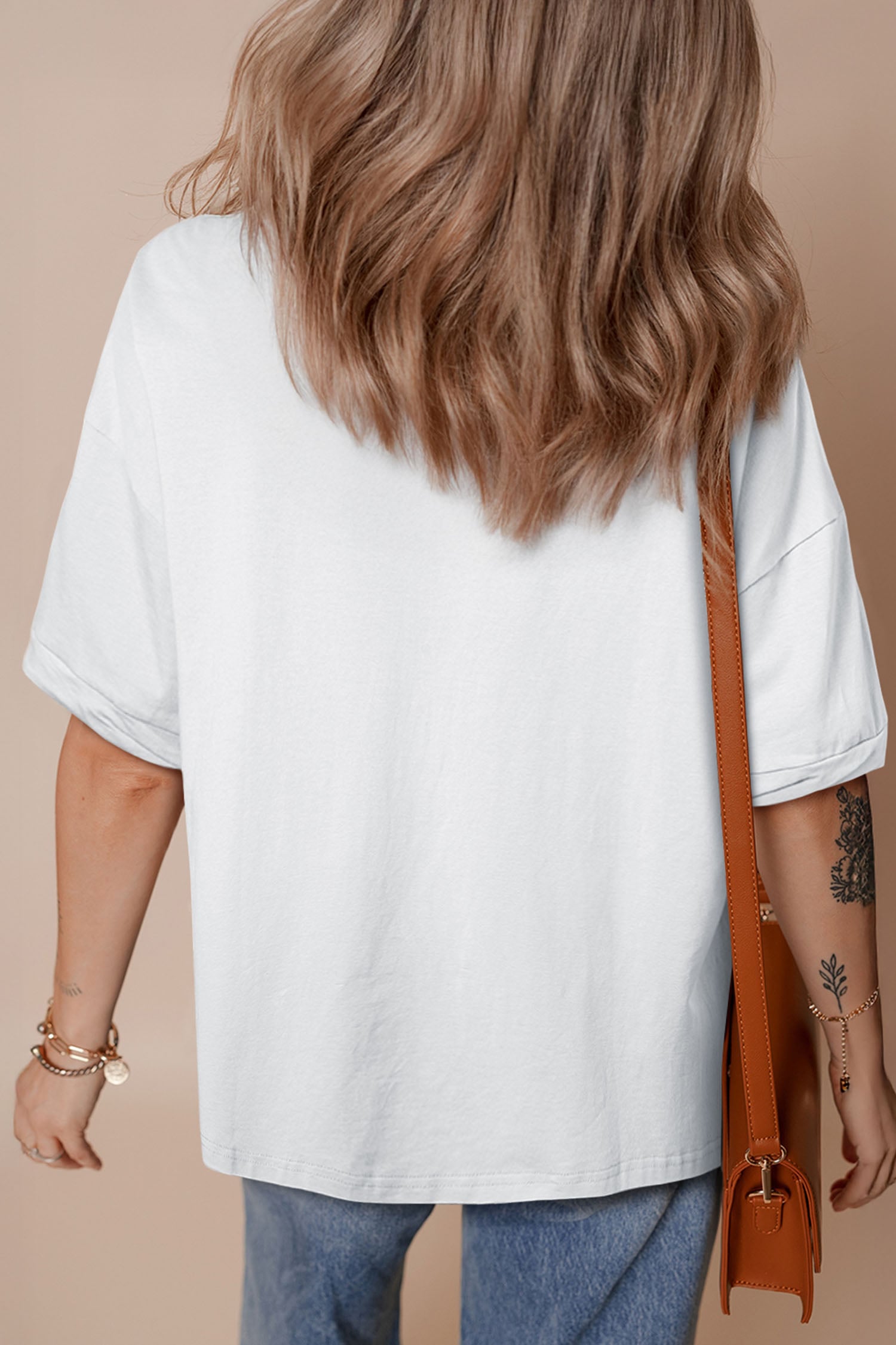 White Flying Mallard Duck Graphic Cuffed Sleeve Oversized Tee