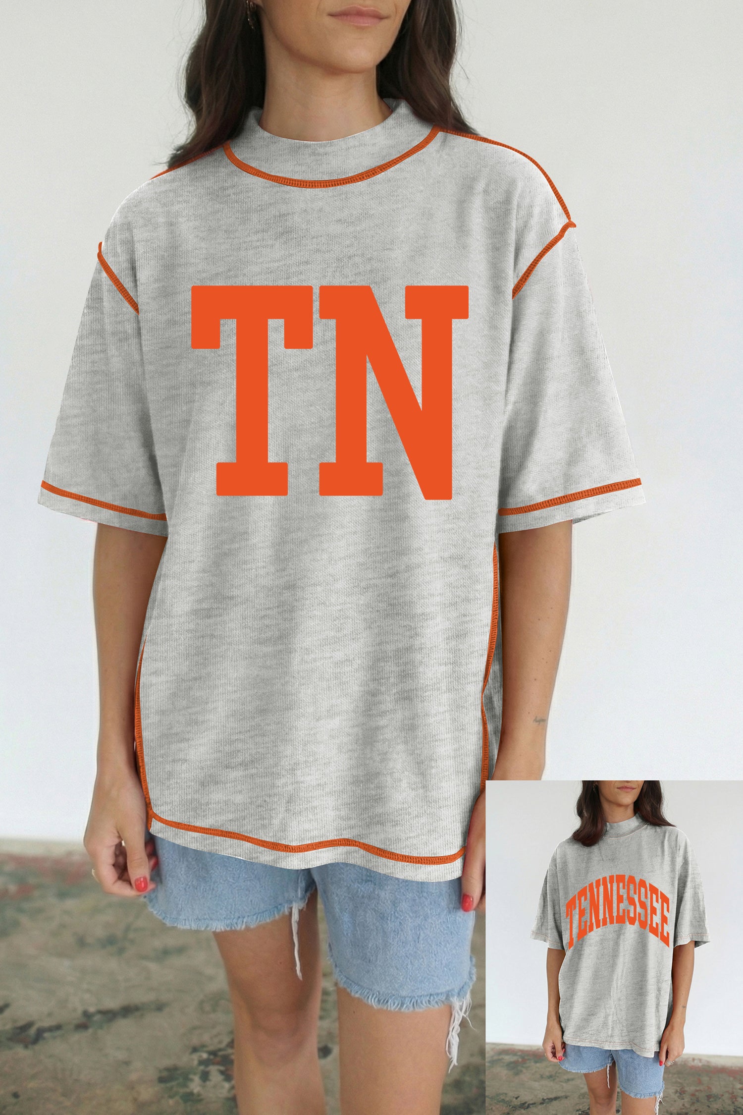 Light Grey Casual High Neck Slogan Tee Short Sleeve Loose Fit Summer T-Shirt