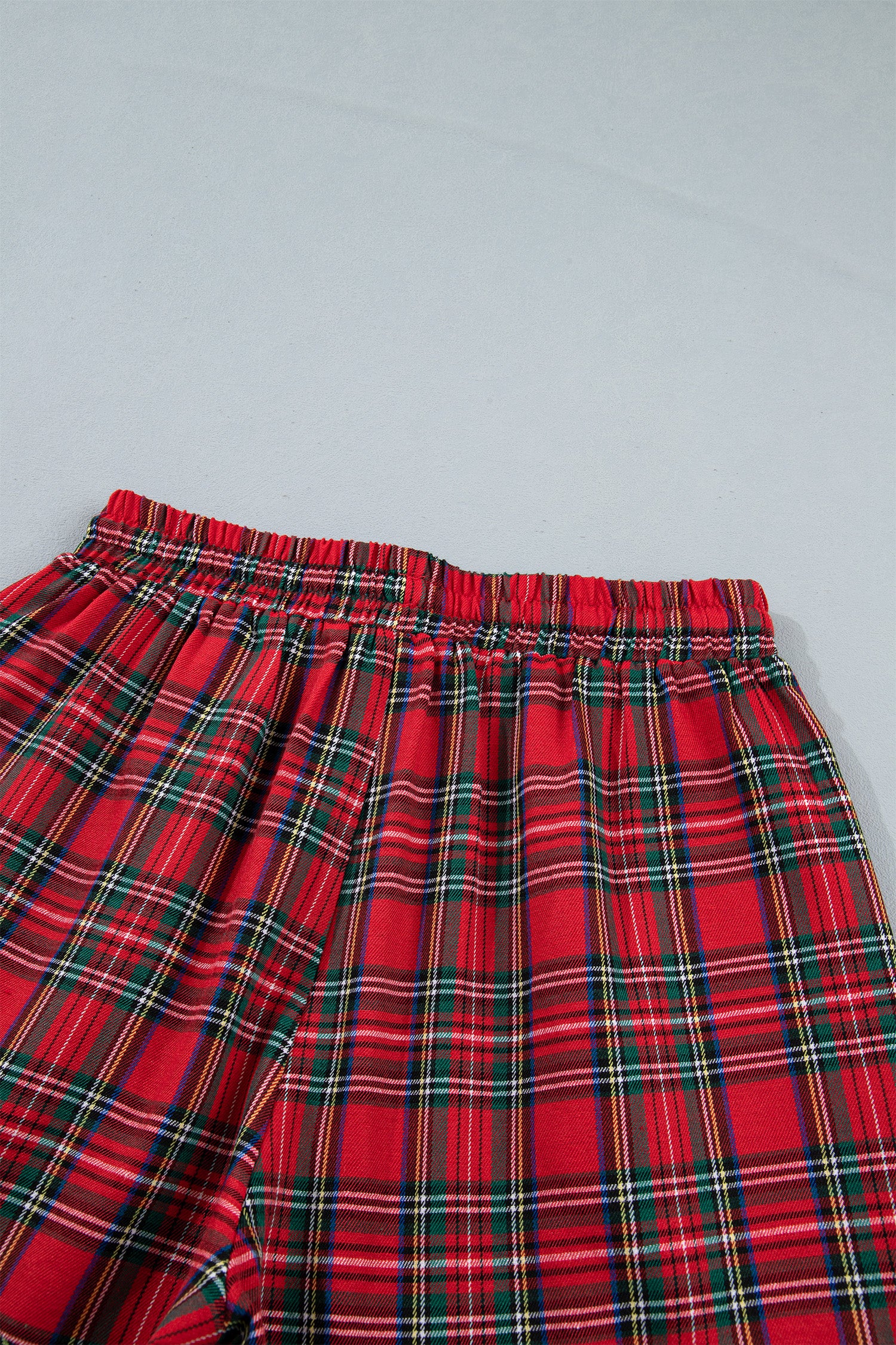 White Plaid Letter Print Short Sleeve Top Elastic Waist Pocket Shorts Lounge Set