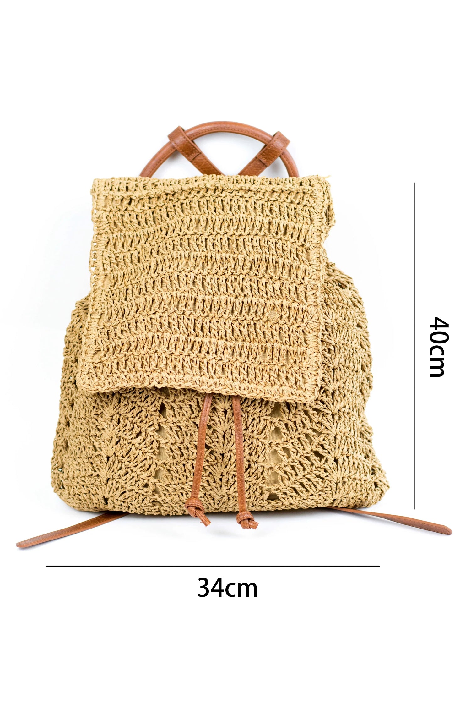 Thai Curry Retro Straw Woven PU Leather Straps Casual Backpack