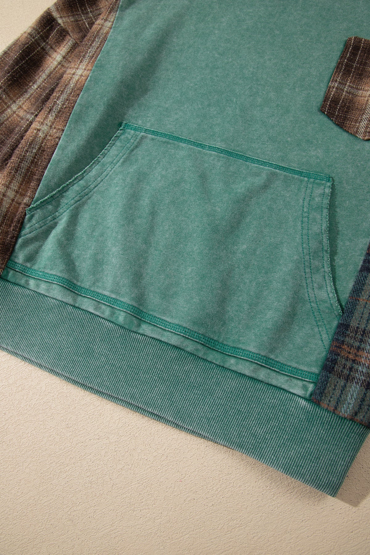 Smoke Green Plaid Colorblock Hoodie