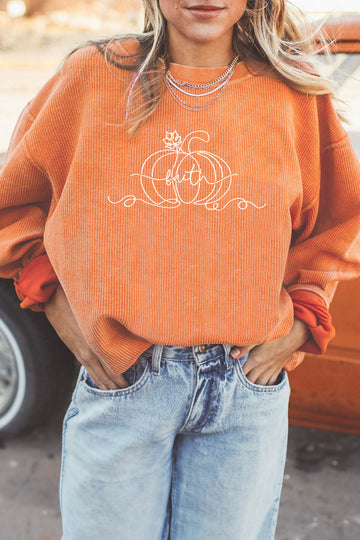 Orange Custom Embroidered Pumpkin Faith Graphic Sweatshirt