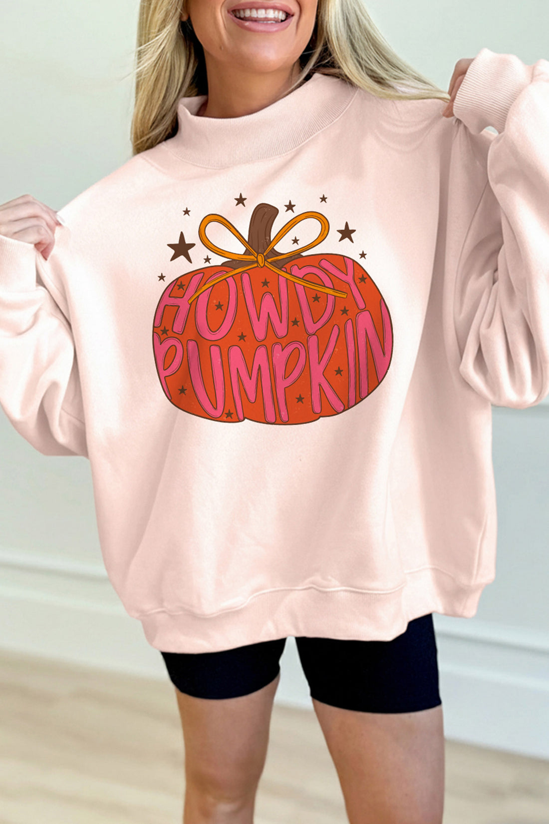 Light Pink Blessed Pumpkin Graphic Mock Neck Sweatshirt