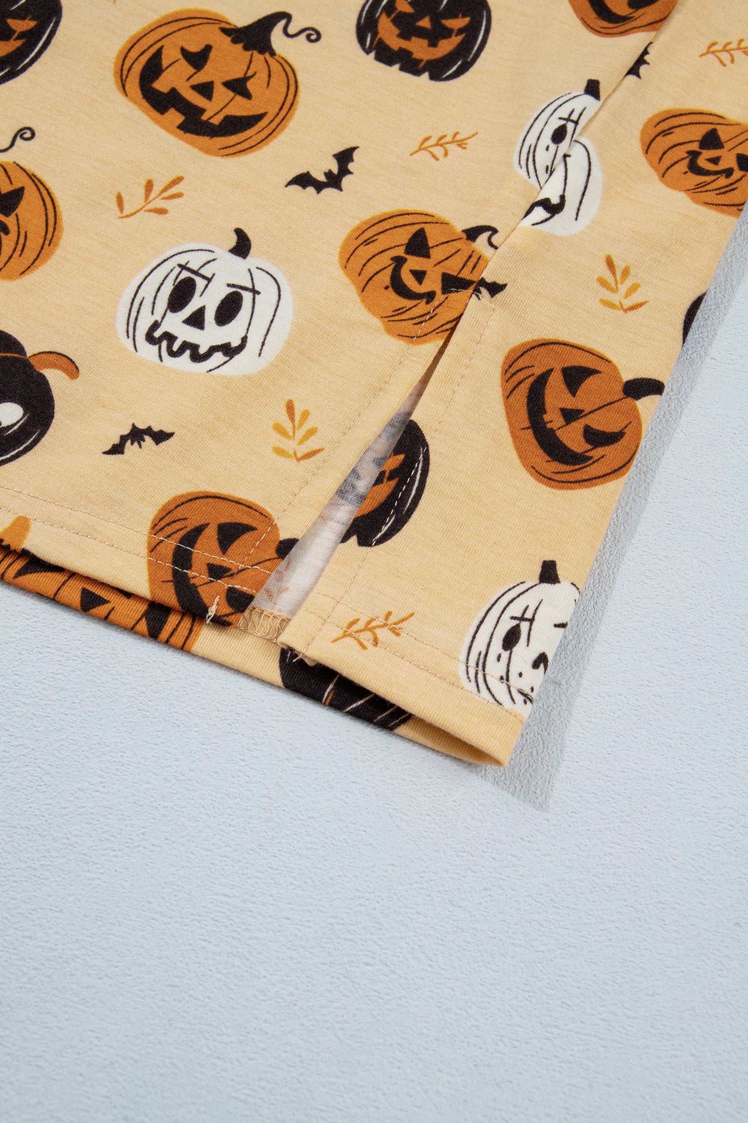 Orange Long Sleeve Ruffle Pumpkin Face Print Two Piece Lounge Set
