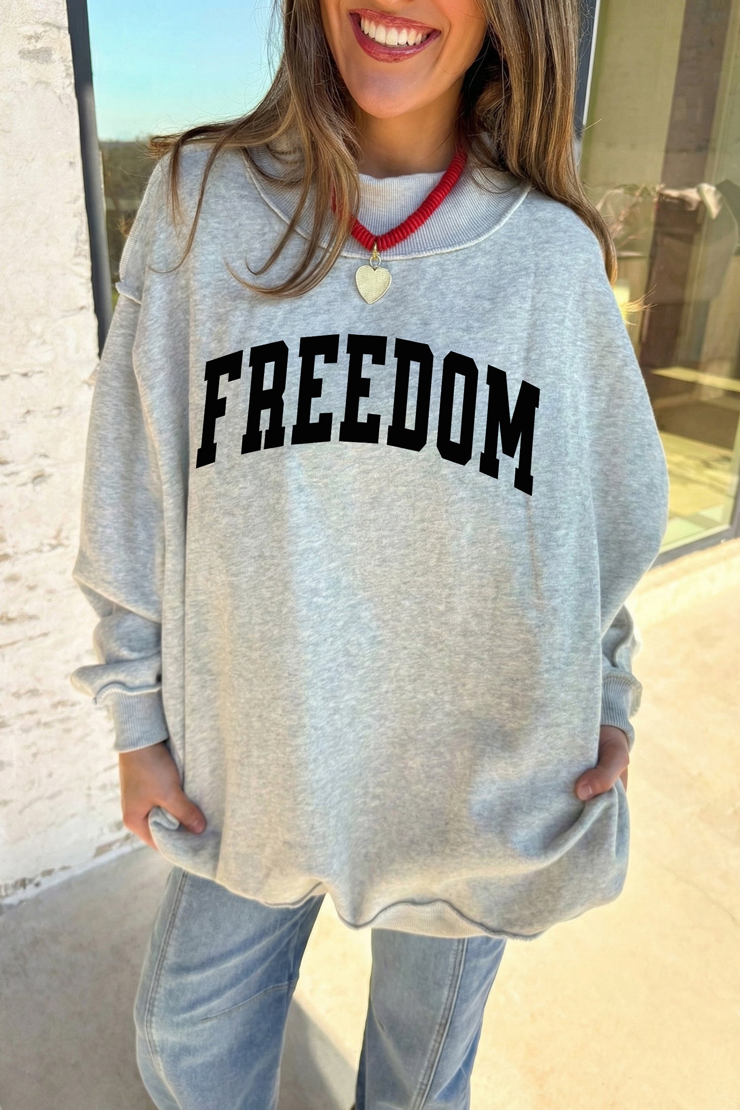Light Grey FREEDOM/ LEGACY Double Side Printed Reversible Mock Neck Sweatshirt