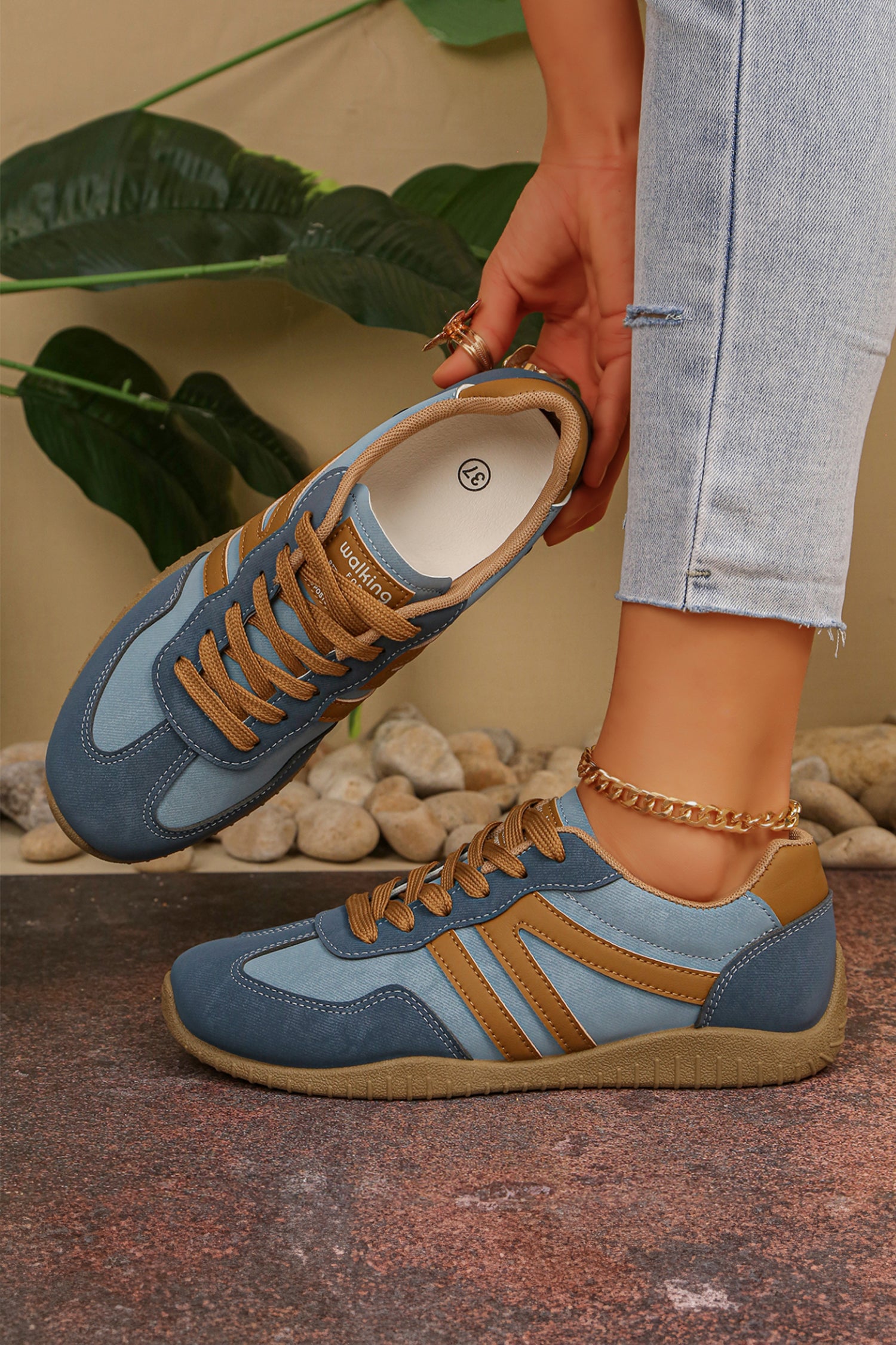 Ashleigh Blue Retro Vegan Leather Athletic Detail Lace Up Shoes
