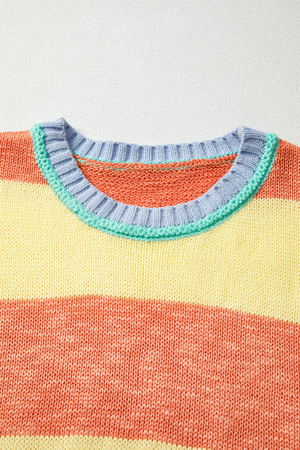 Yellow Stripe Contrasting Trim Round Neck Oversize Sweater