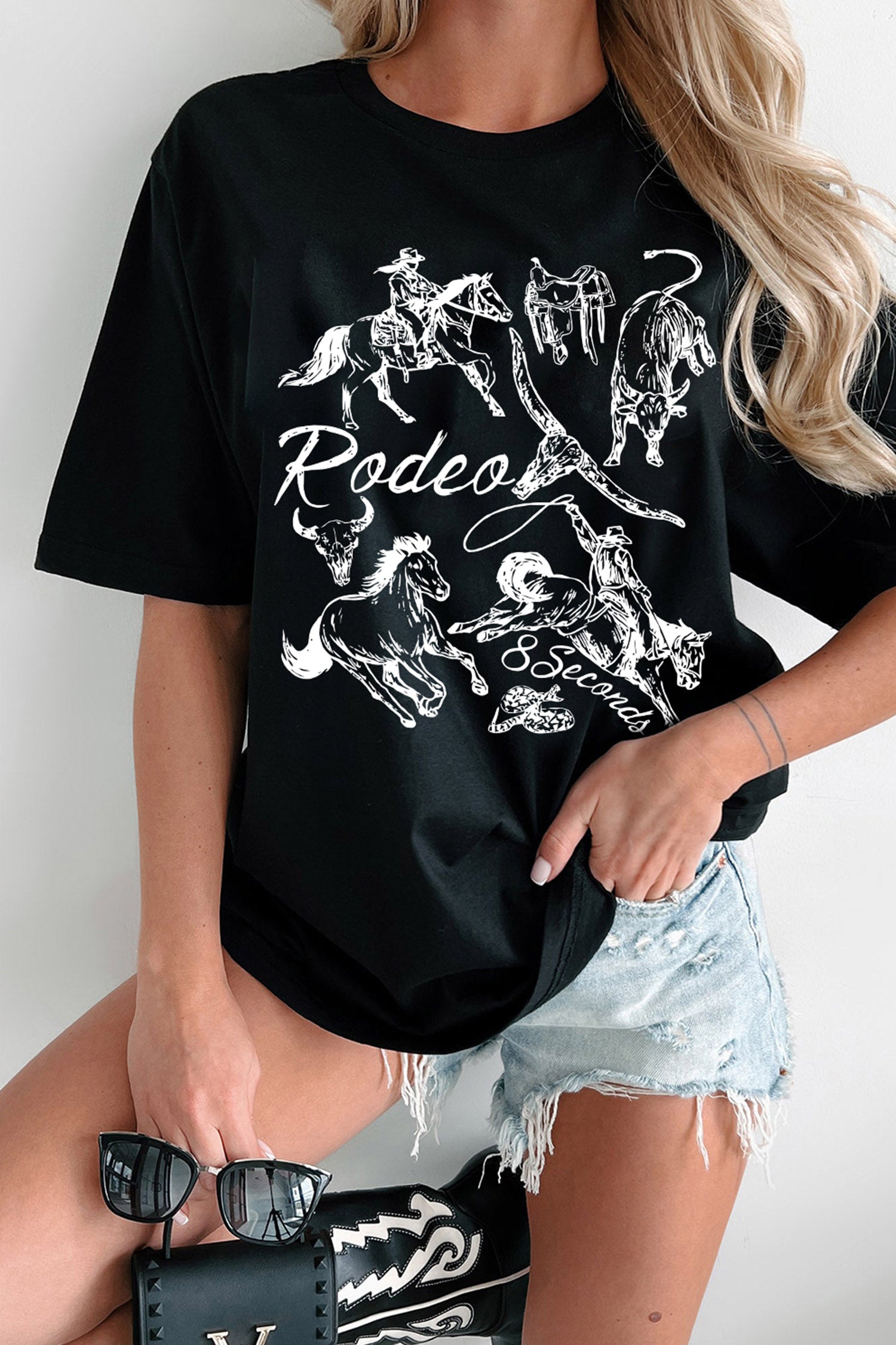 Black Rodeo 8 Seconds Western Graphic T Shirt