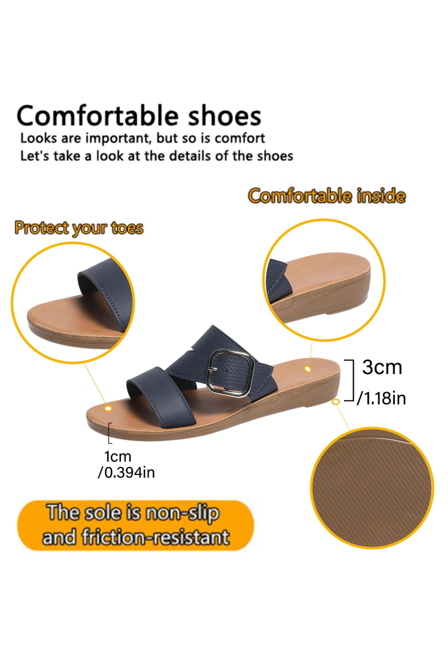 Wild Wind Casual Buckle Slip-On Flat Slippers with TPR Sole