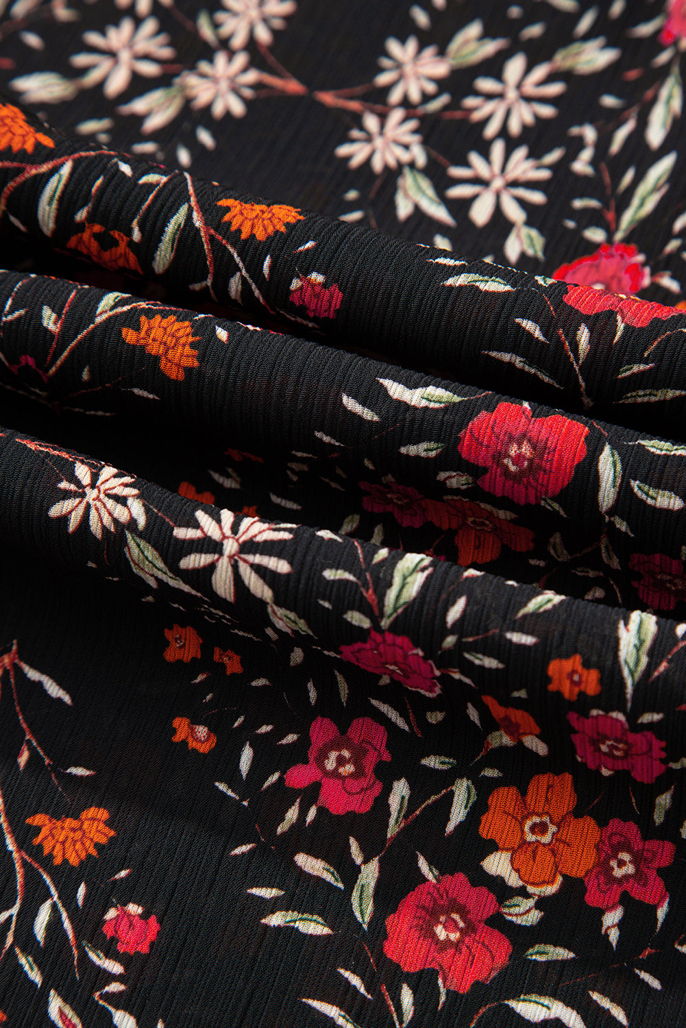 Black Floral Print Wide Short Sleeve Loose Shirt