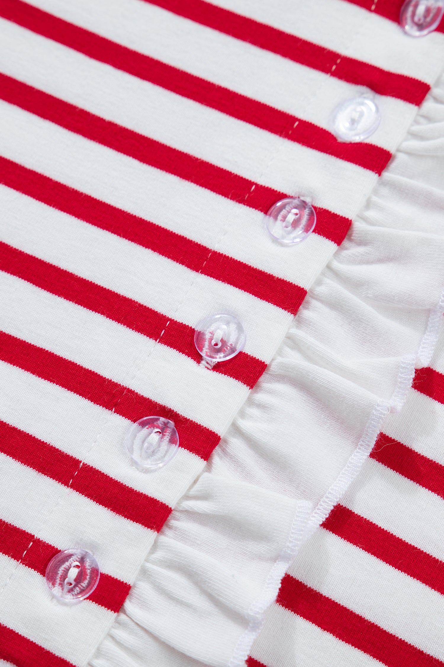 Red Stripe Contrast Frilled Trim Half Button Long Sleeve Top