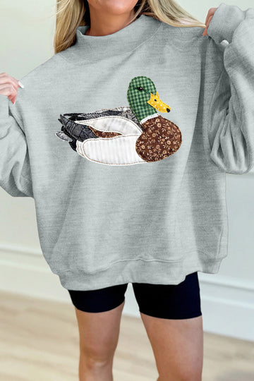 Gray Mallard Patchwork Mock Neck Pullover Sweatshirt