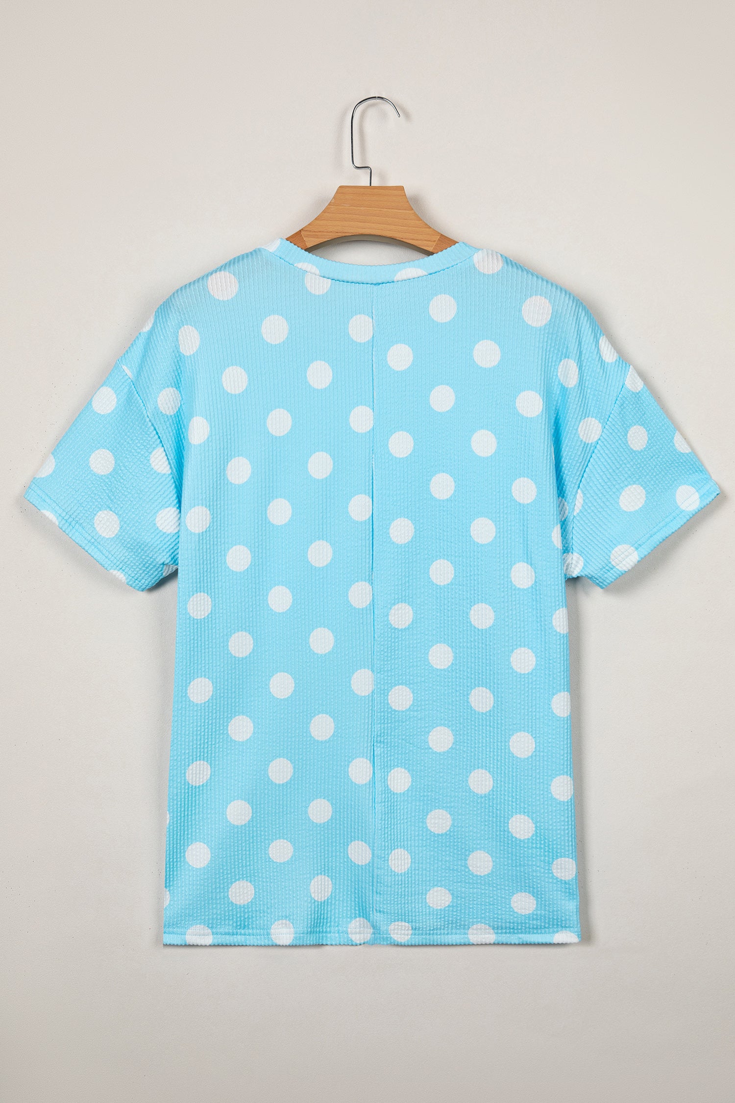 Sky Blue Polka Dot Patch Pocket Twisted Ribbed Top