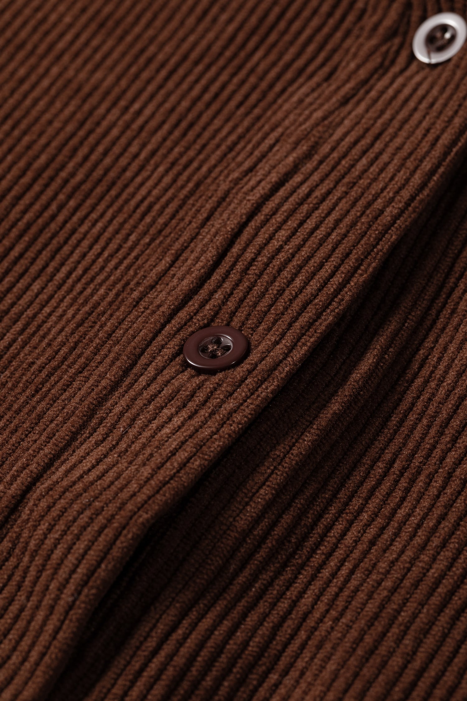 Coffee Solid Color Ruffle Trim V Neck Long Sleeve Button Corduroy Shakcet