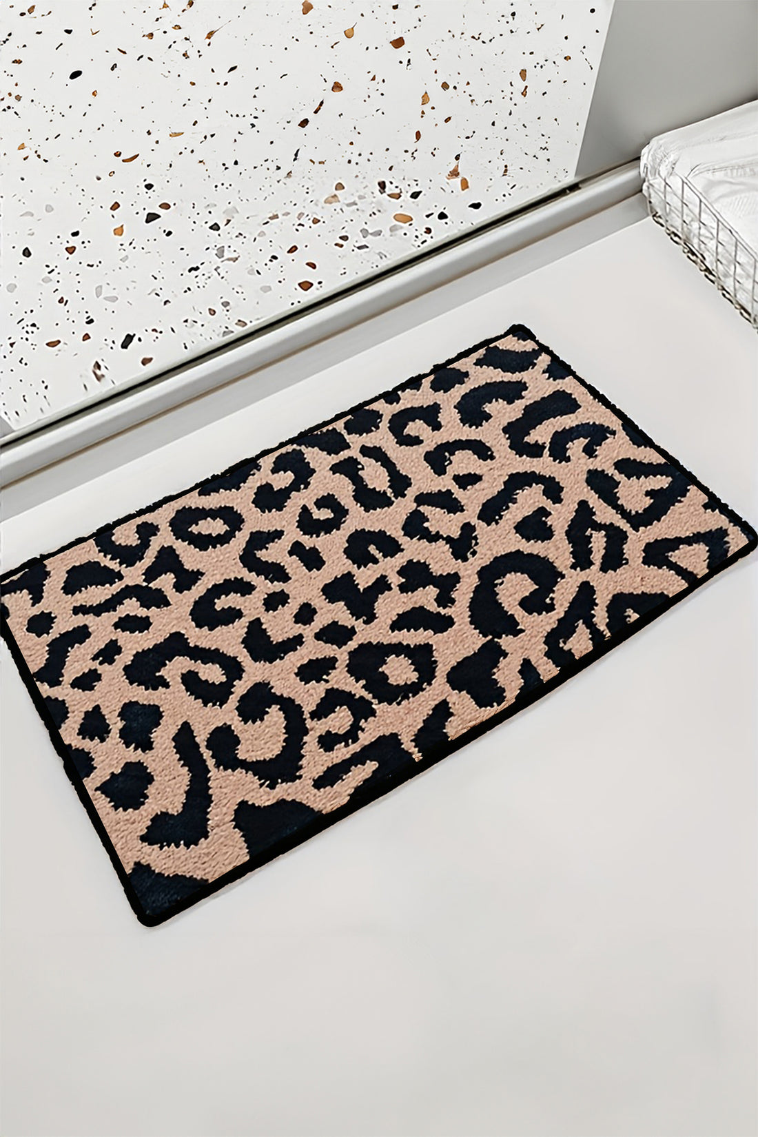 Light French Beige Leopard Faux Cashmere Wool Spinning Entrance Mat