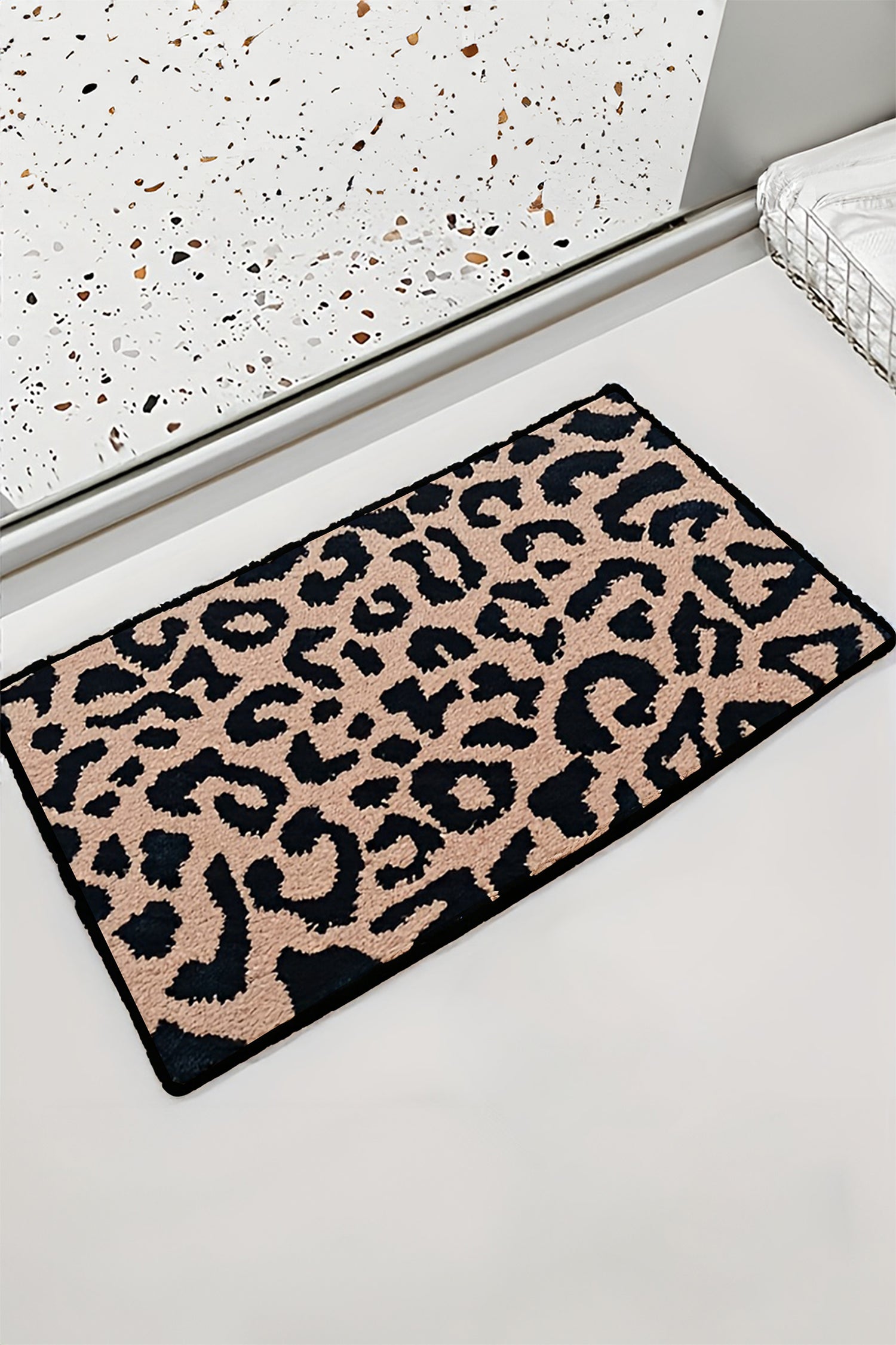 Light French Beige Leopard Faux Cashmere Wool Spinning Entrance Mat