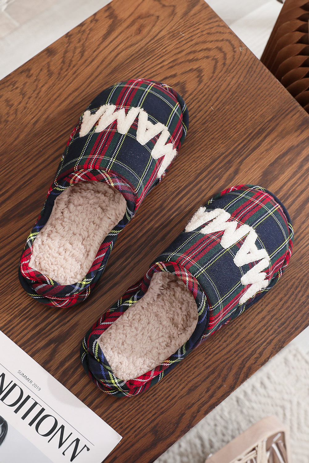 Duffel Green Retro Plaid MAMA Plush Liner Winter House Slippers