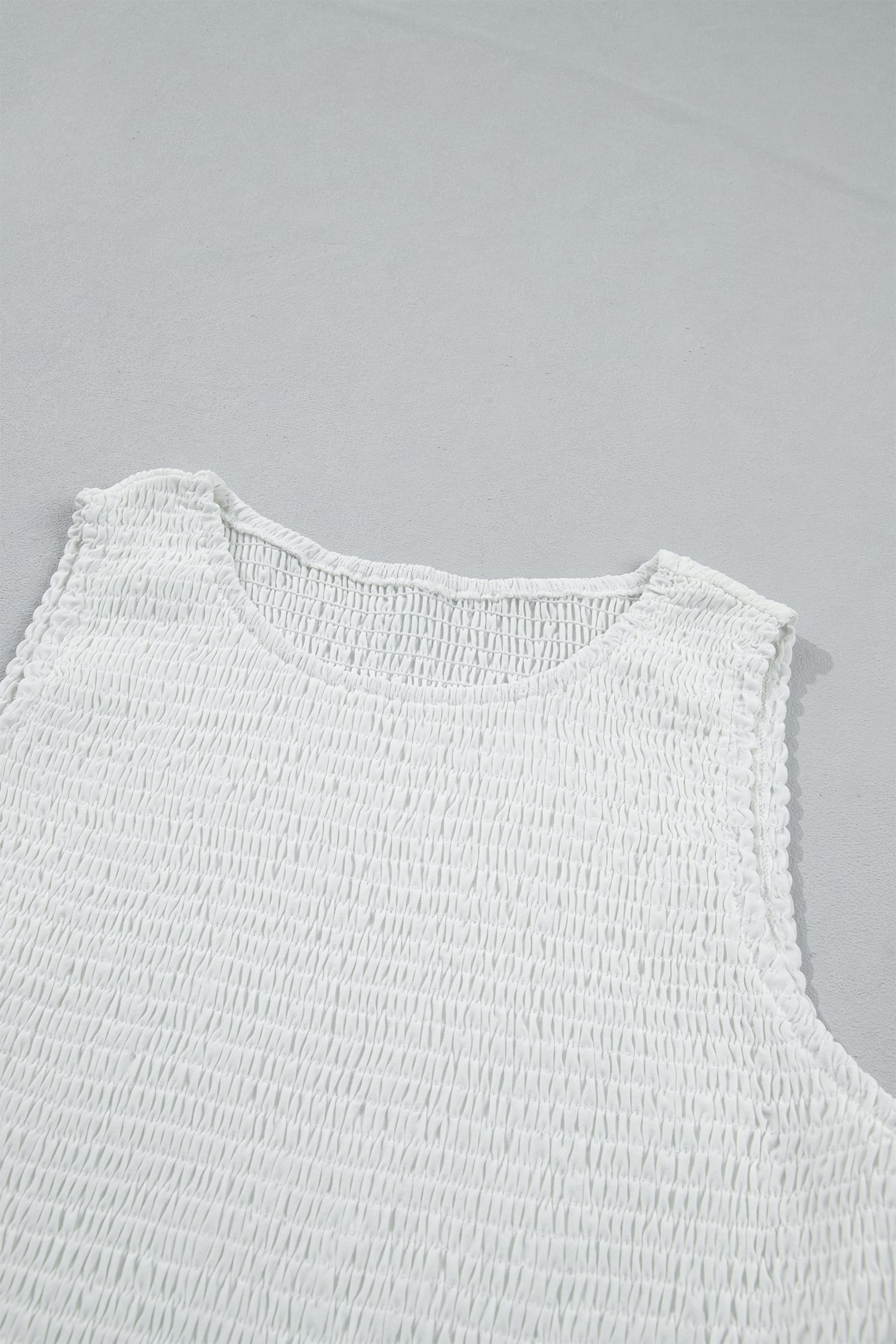 White Sleeveless Smocked Lace Peplum Top