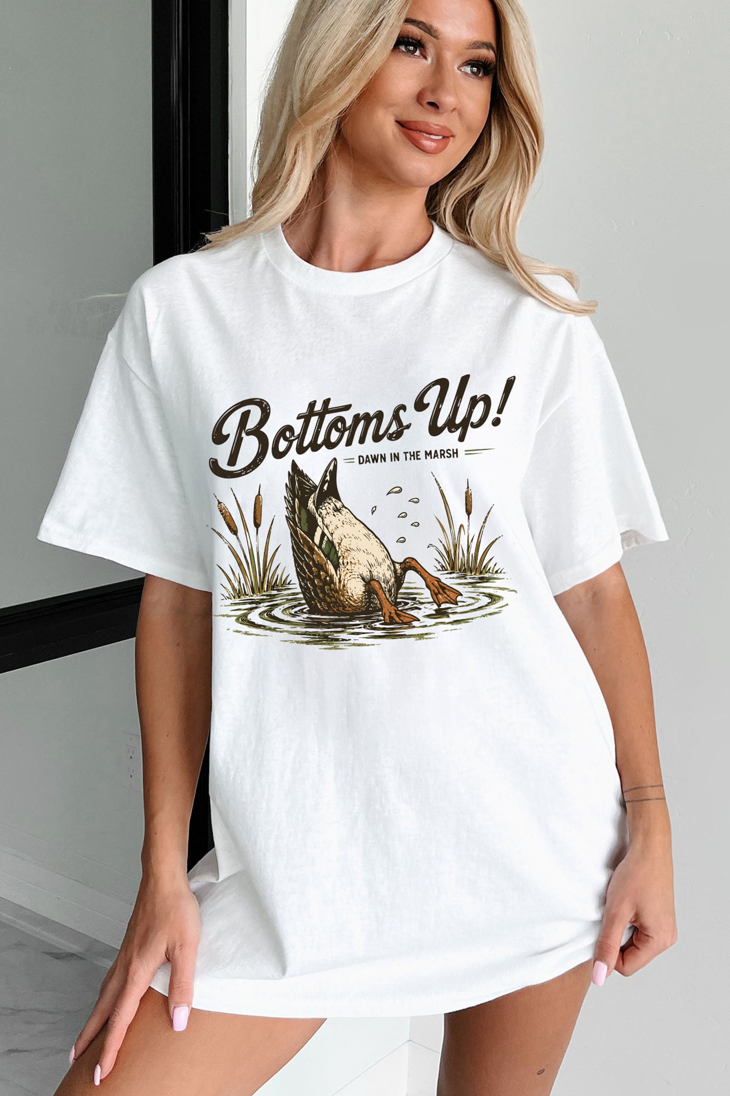 White Funny Duck Bottoms Up Graphic Tunic Tee