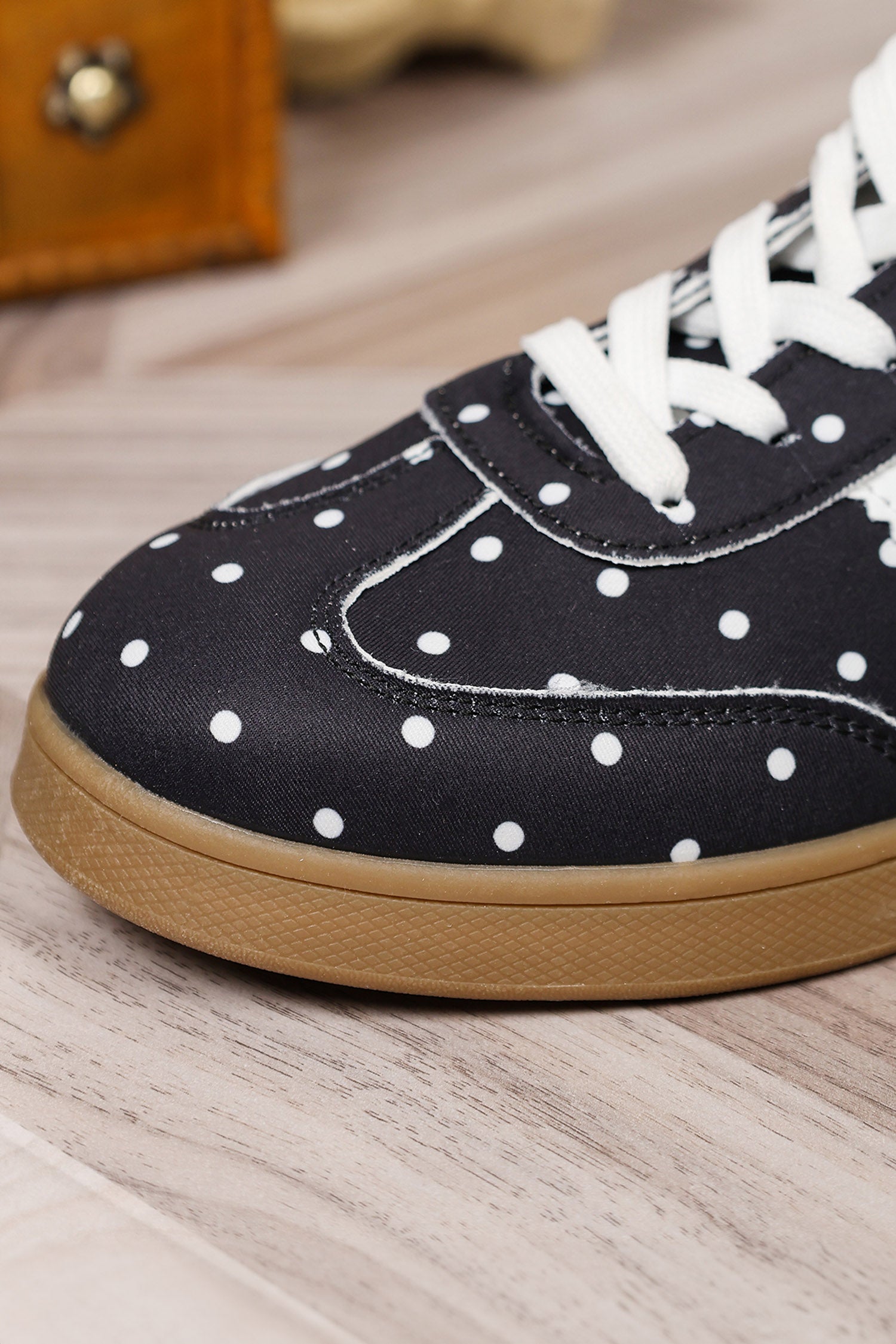 Color black Polka Dot Print PU Leather Color Block Detail Casual Sneakers