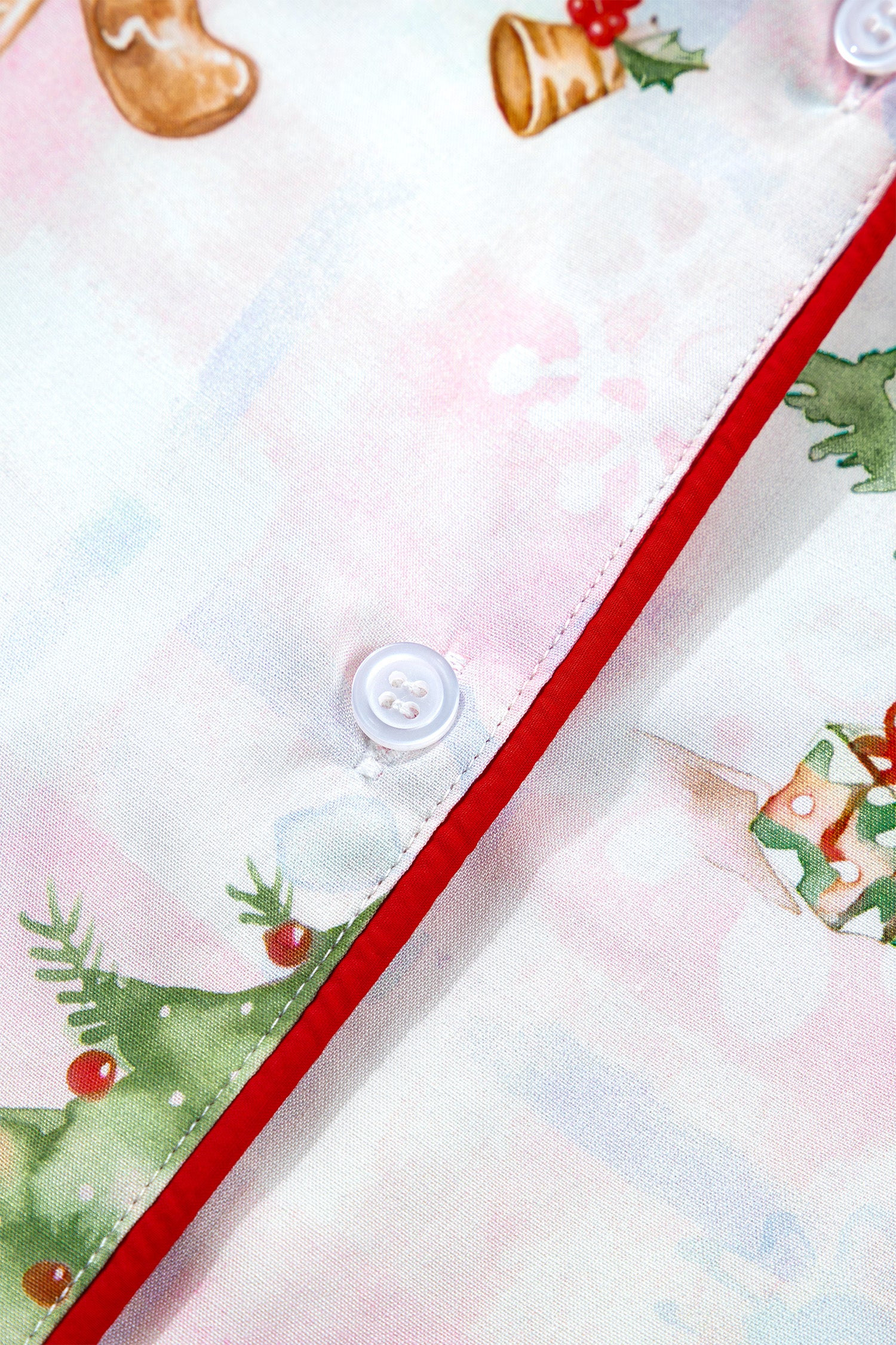 Pink Abstract Christmas Print Long Sleeve Two Piece Shift Lounge Set