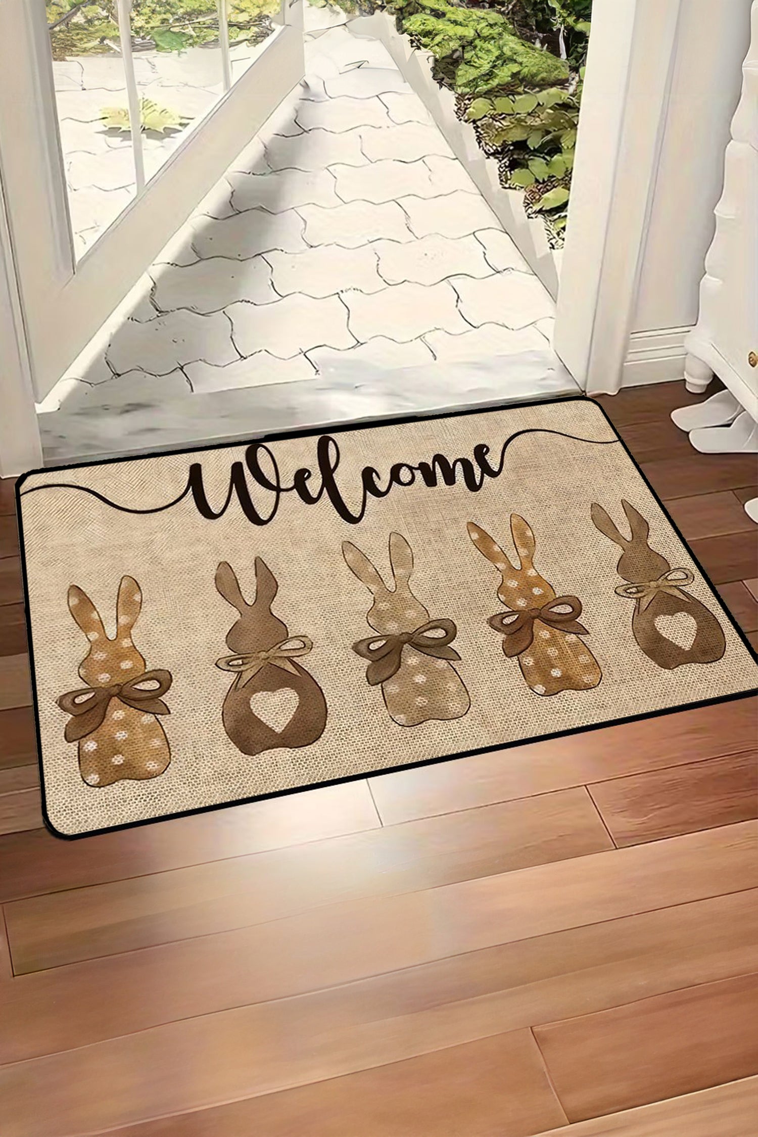 Light French Beige Easter Themed Rabbit Welcome Doormat