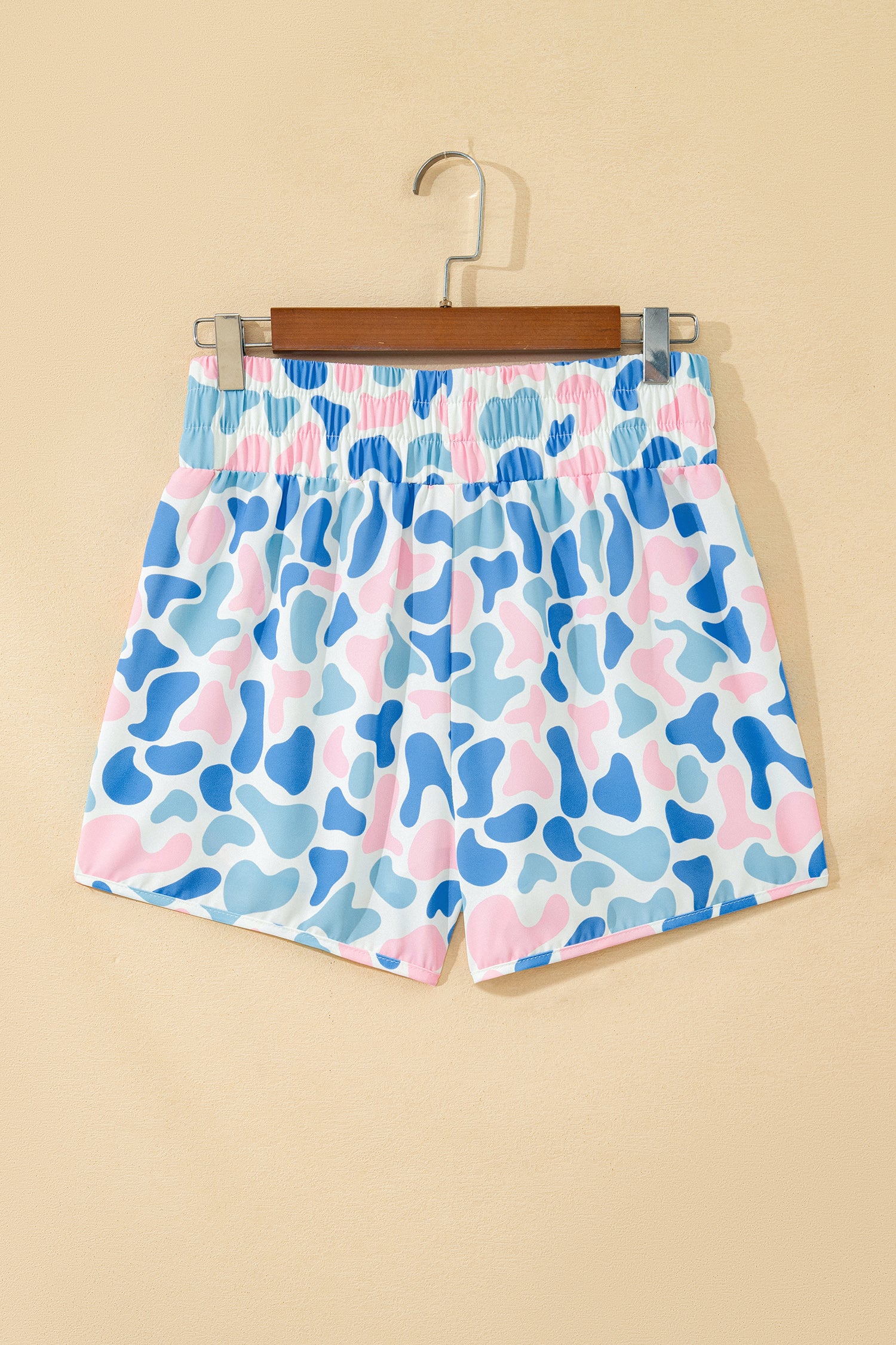 Sky Blue Camouflage Print Shirred High Waist Athleisure Shorts