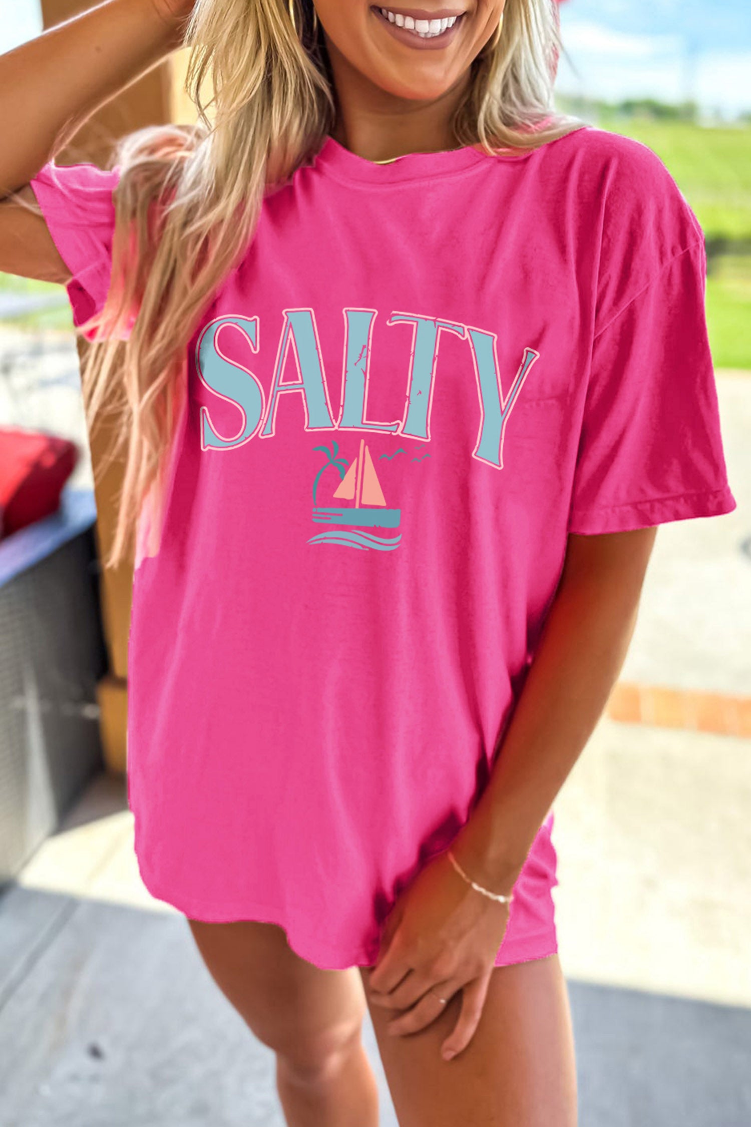 Rose Red Vintage SALTY Slogan Beach Vacation Graphic Tee