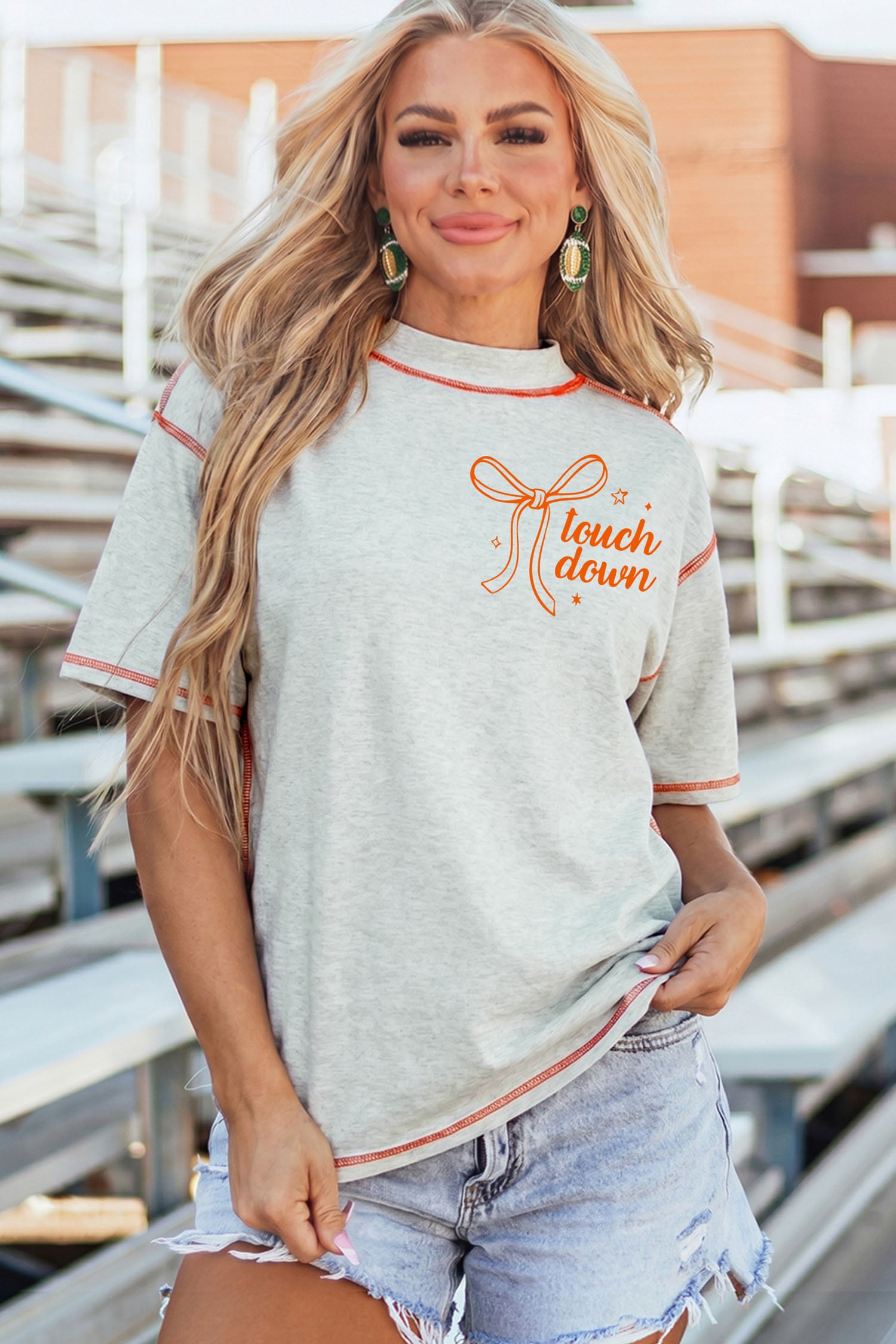Light Grey Game Day Touchdown Season Graphic Reversible Mock Neck Tee