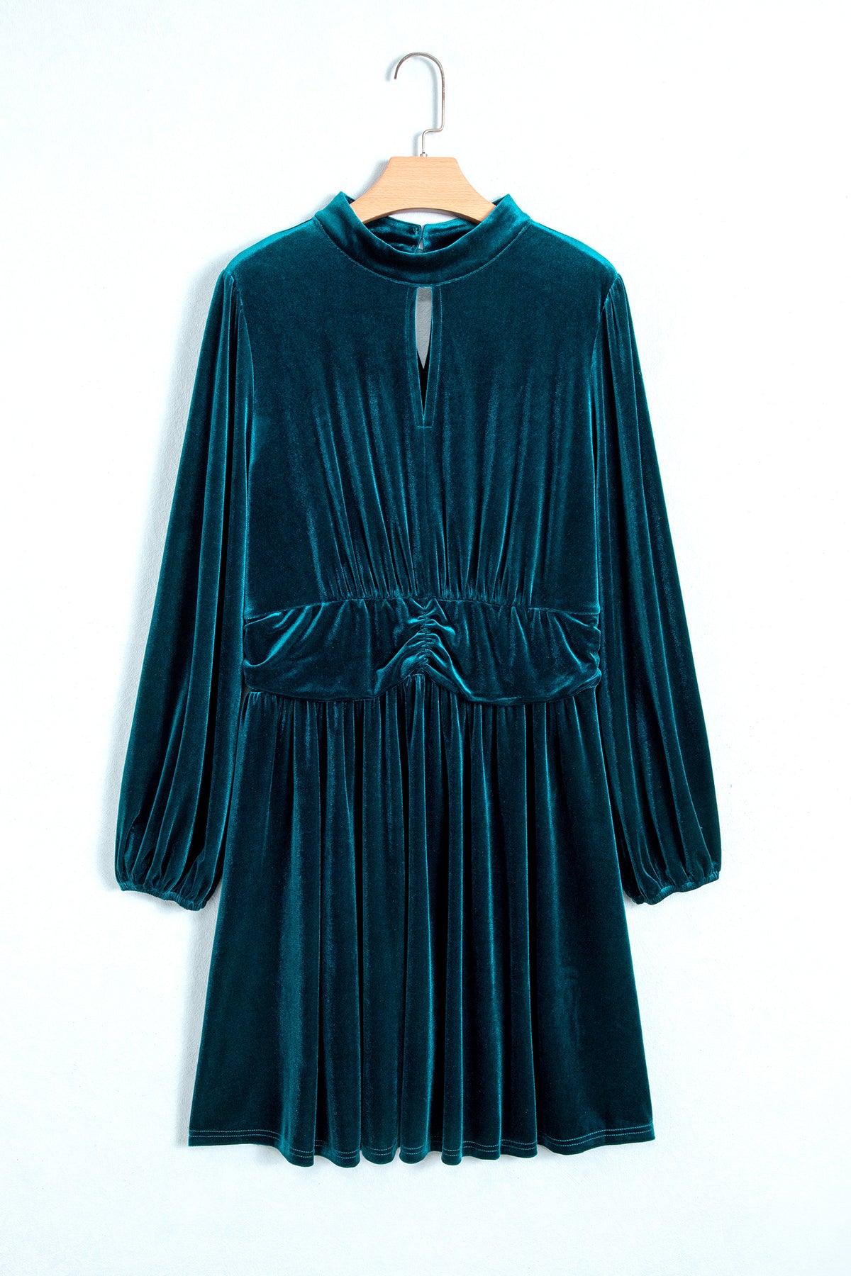 Skobeloff High Neck Keyhole Detail Long Sleeve Velvet Mini Dress