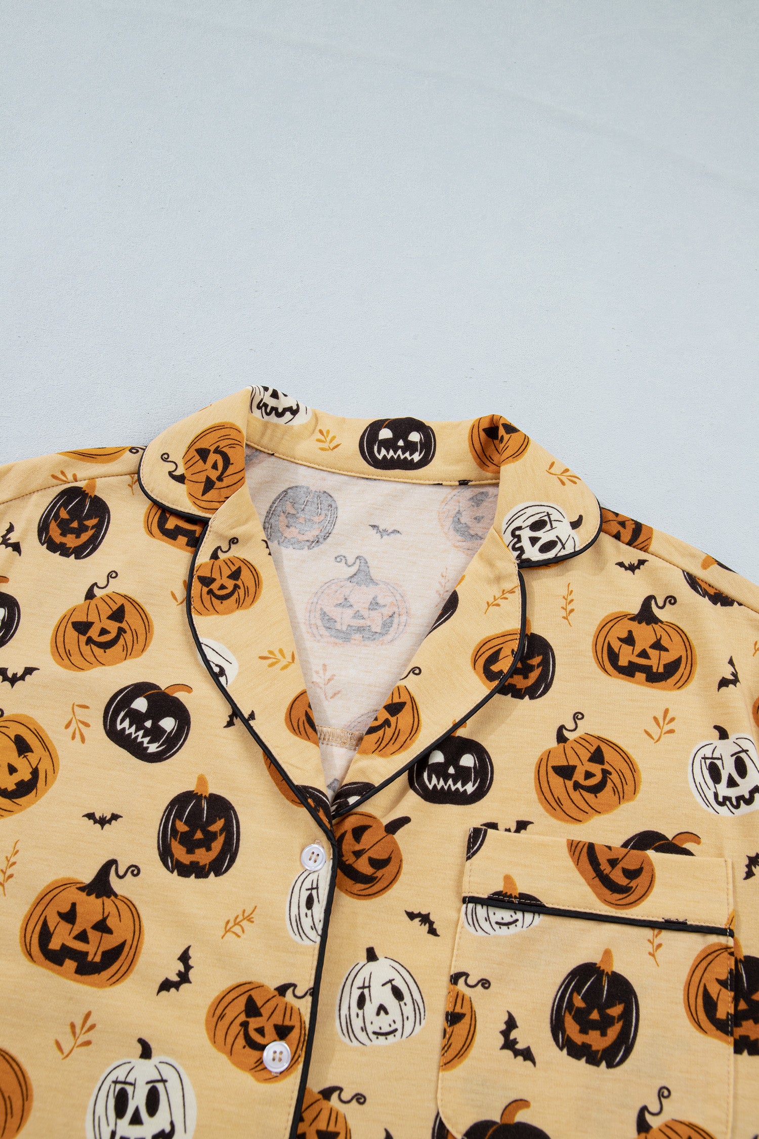 Orange Long Sleeve Ruffle Pumpkin Face Print Two Piece Lounge Set