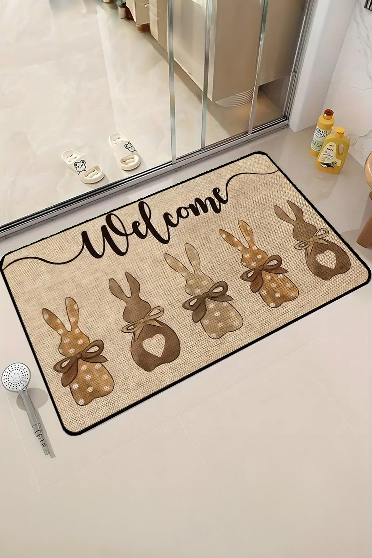 Light French Beige Easter Themed Rabbit Welcome Doormat