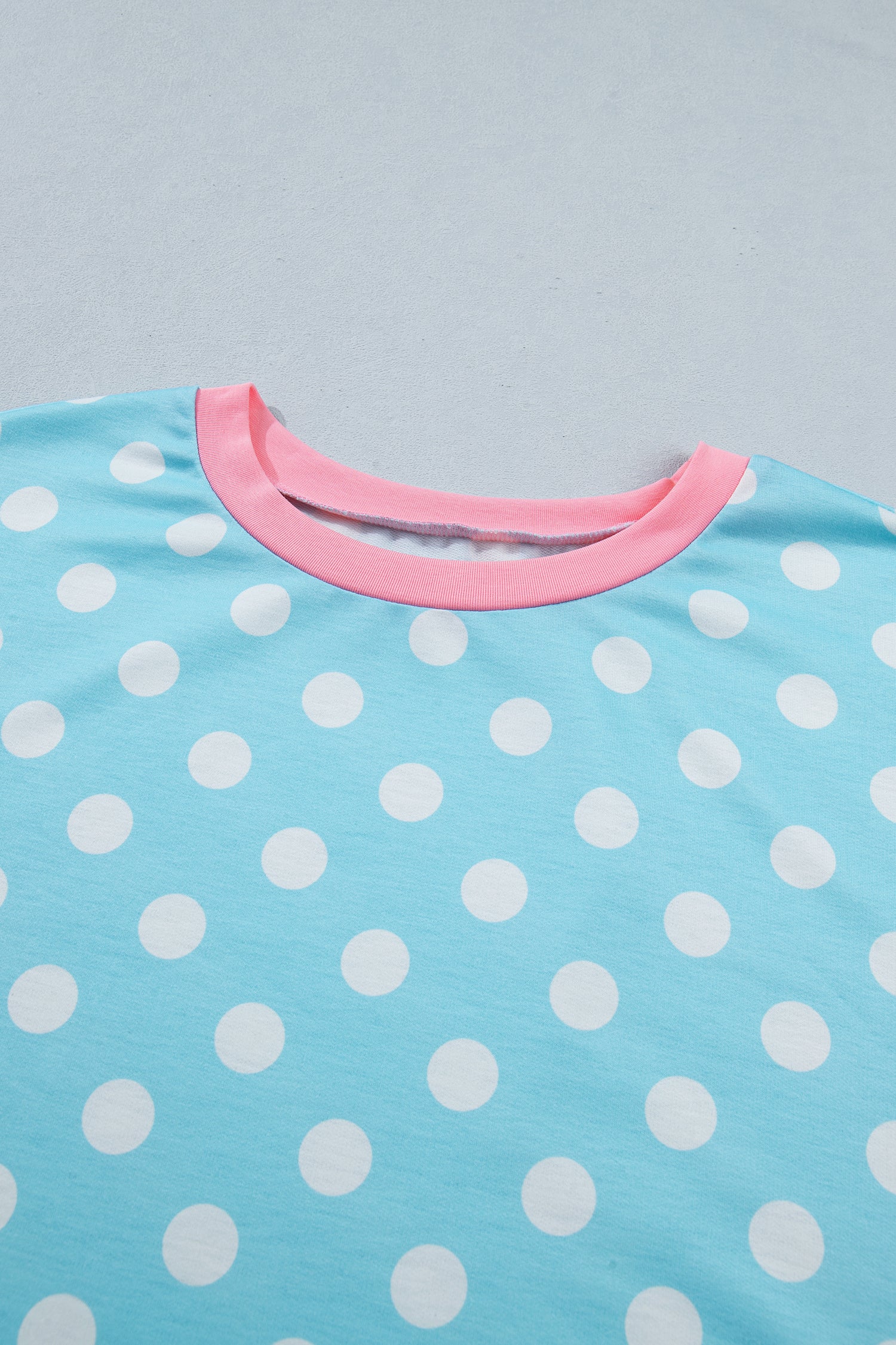 Sky Blue Polka Dot Print Color Block Trim Plus Size 2pcs Short Set