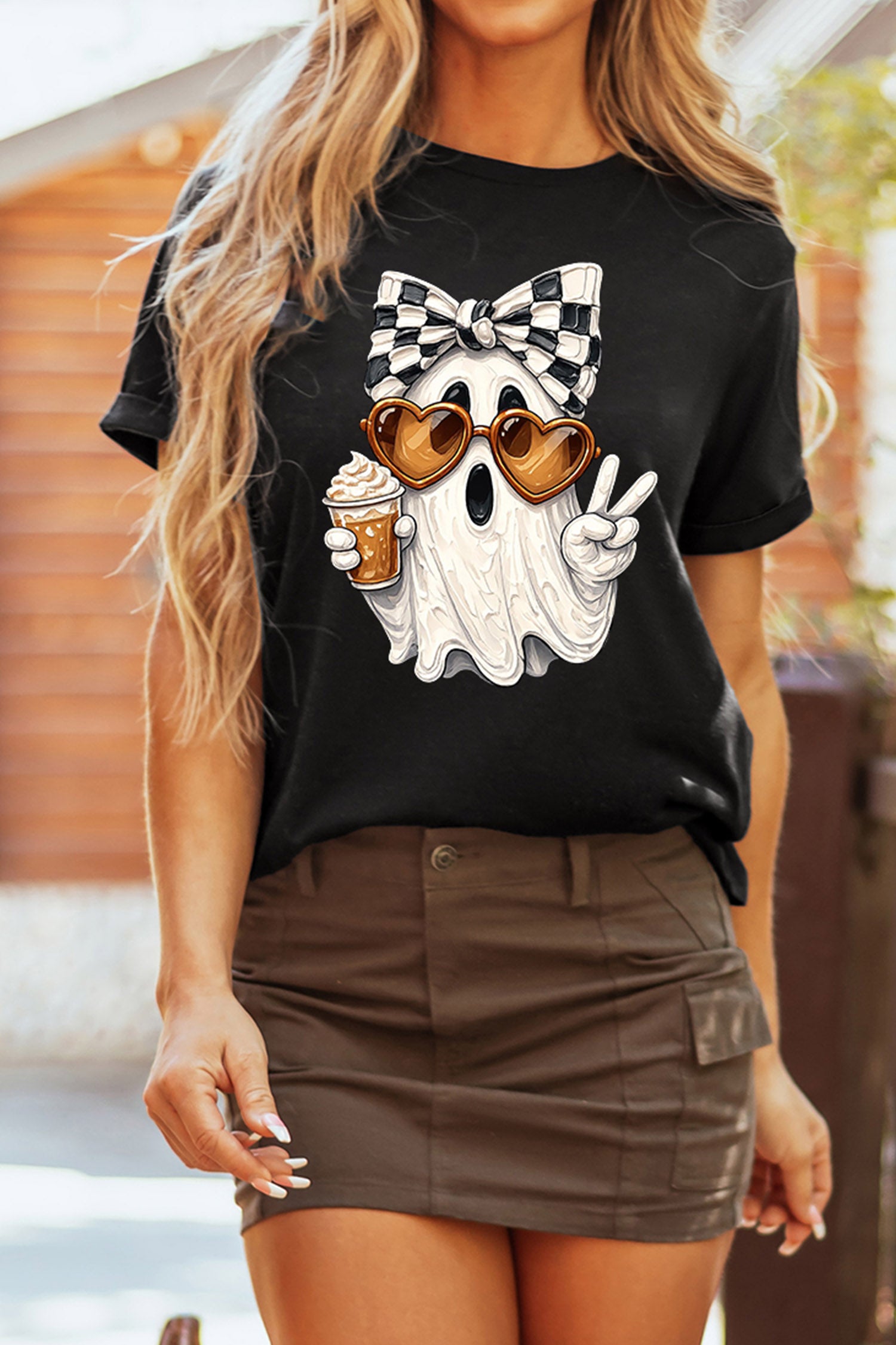 Black Ghost Graphic Heat Transfer Printing Hallowwen T-Shirt