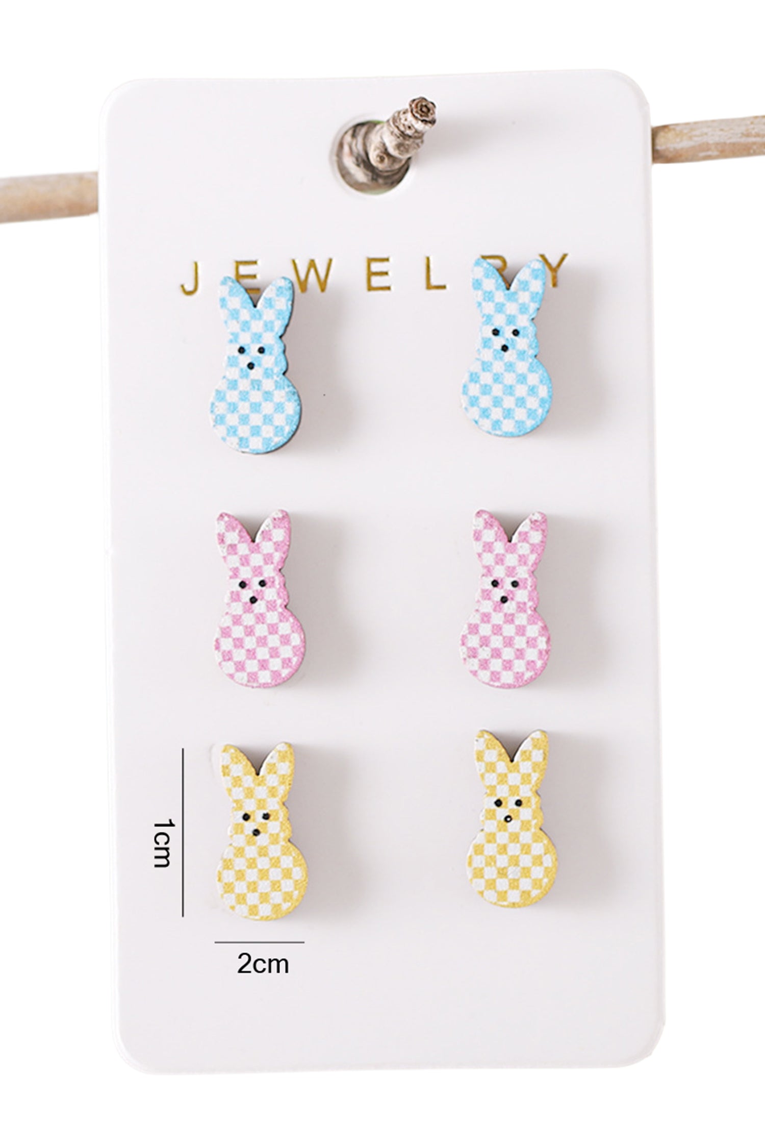 Pink 3 Pairs Different Color Plaid Easter Bunny Earrings