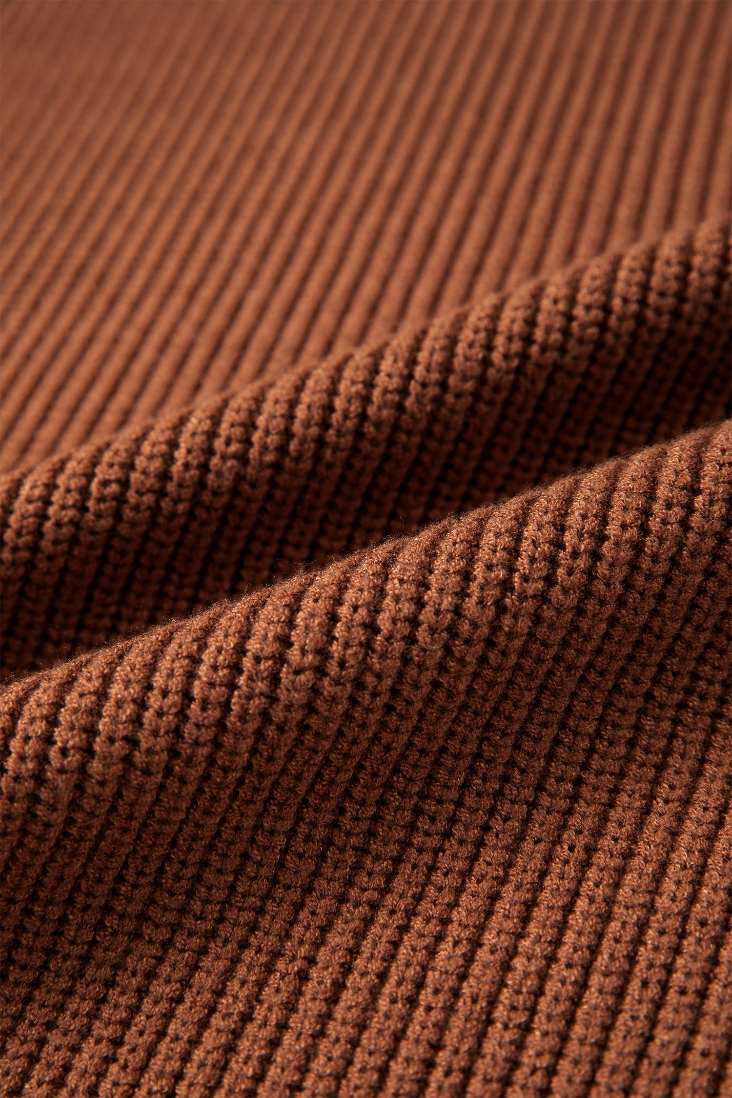 Chestnut Long Sleeve Ribbed Knit Stand Neck Regular Fit Sweater
