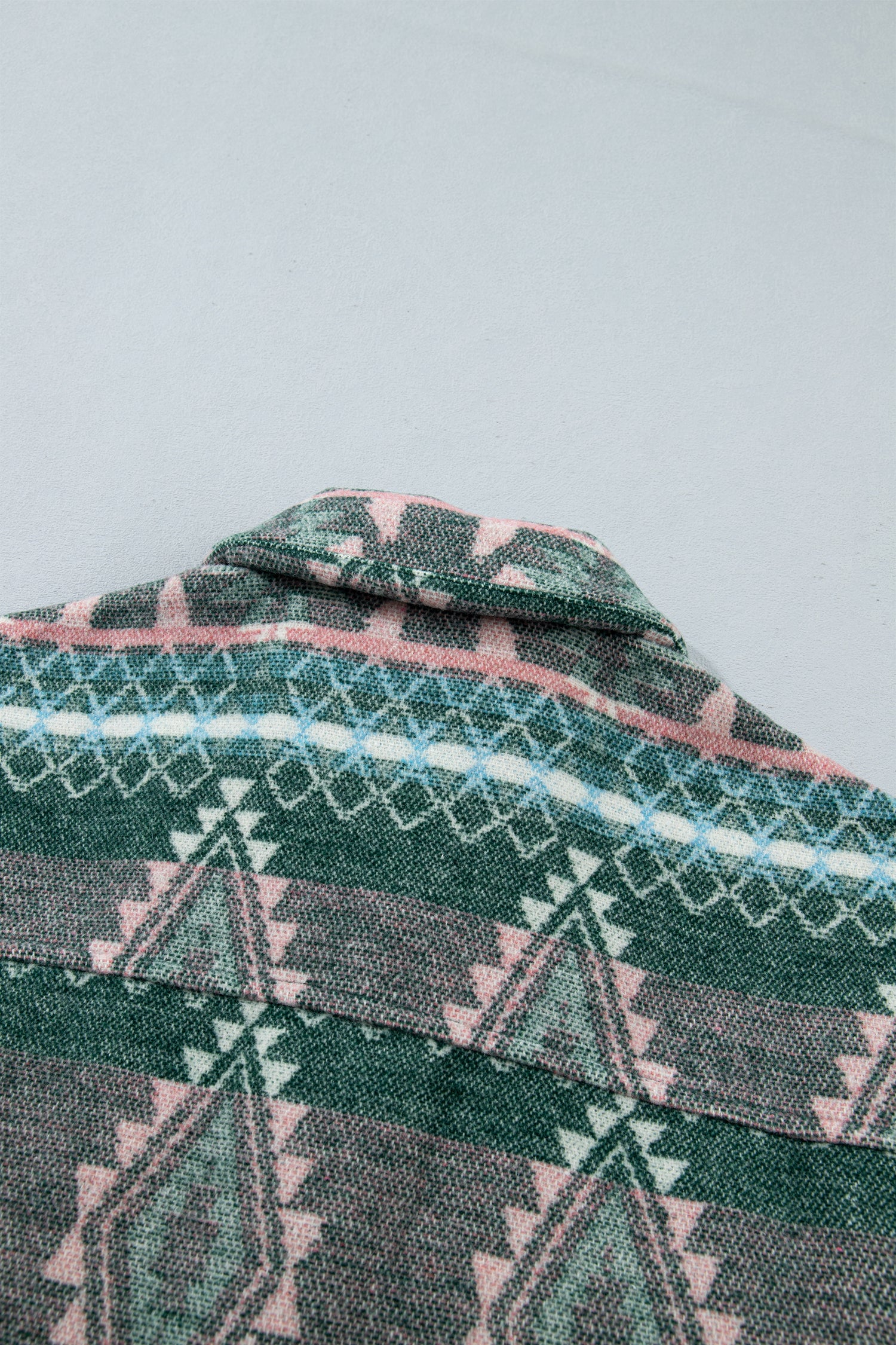 Green Geometric Print Button Front Long Sleeve Shacket