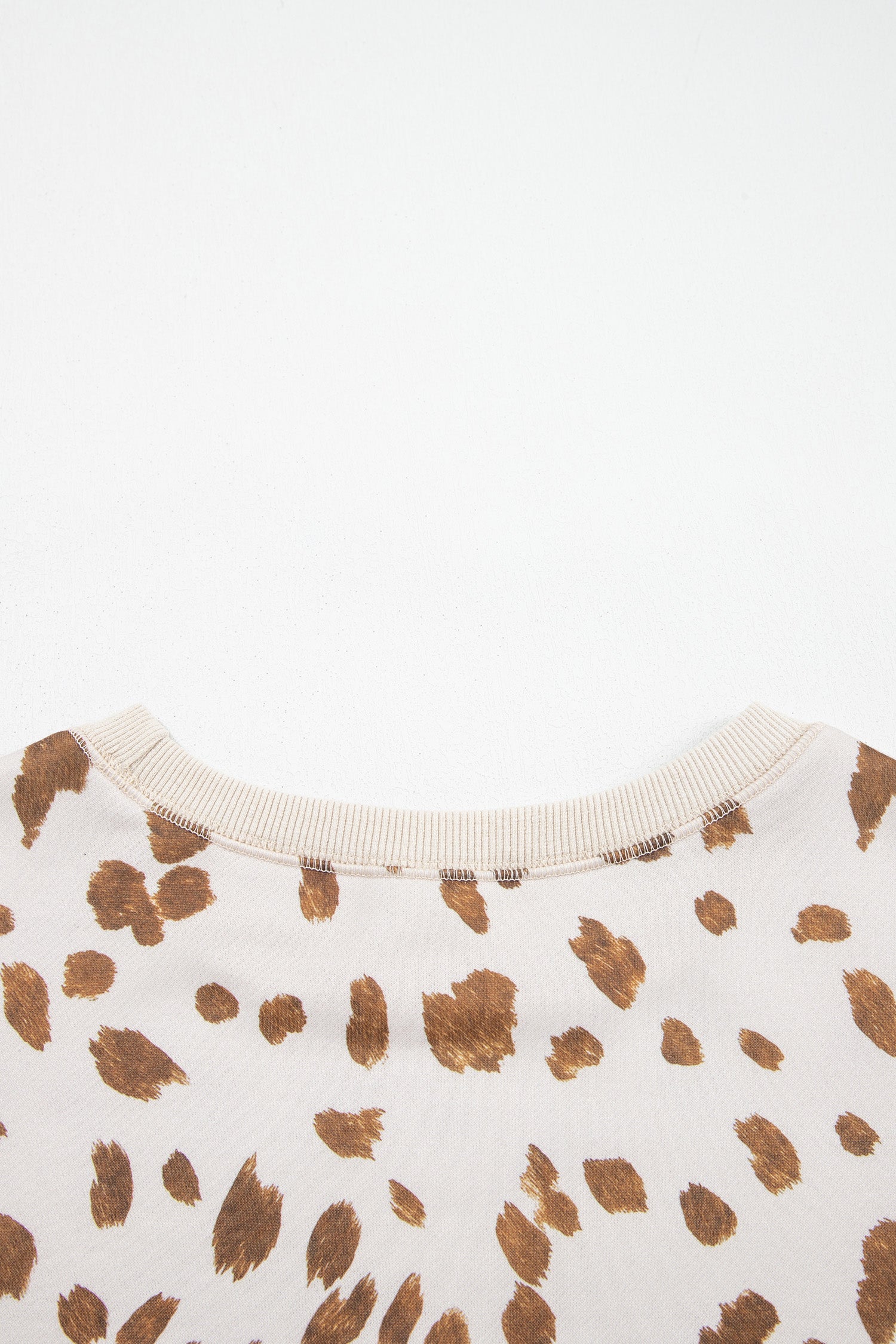 Brown Leopard Print Dropped Shoulder Round Neck Casual Sweatshirt
